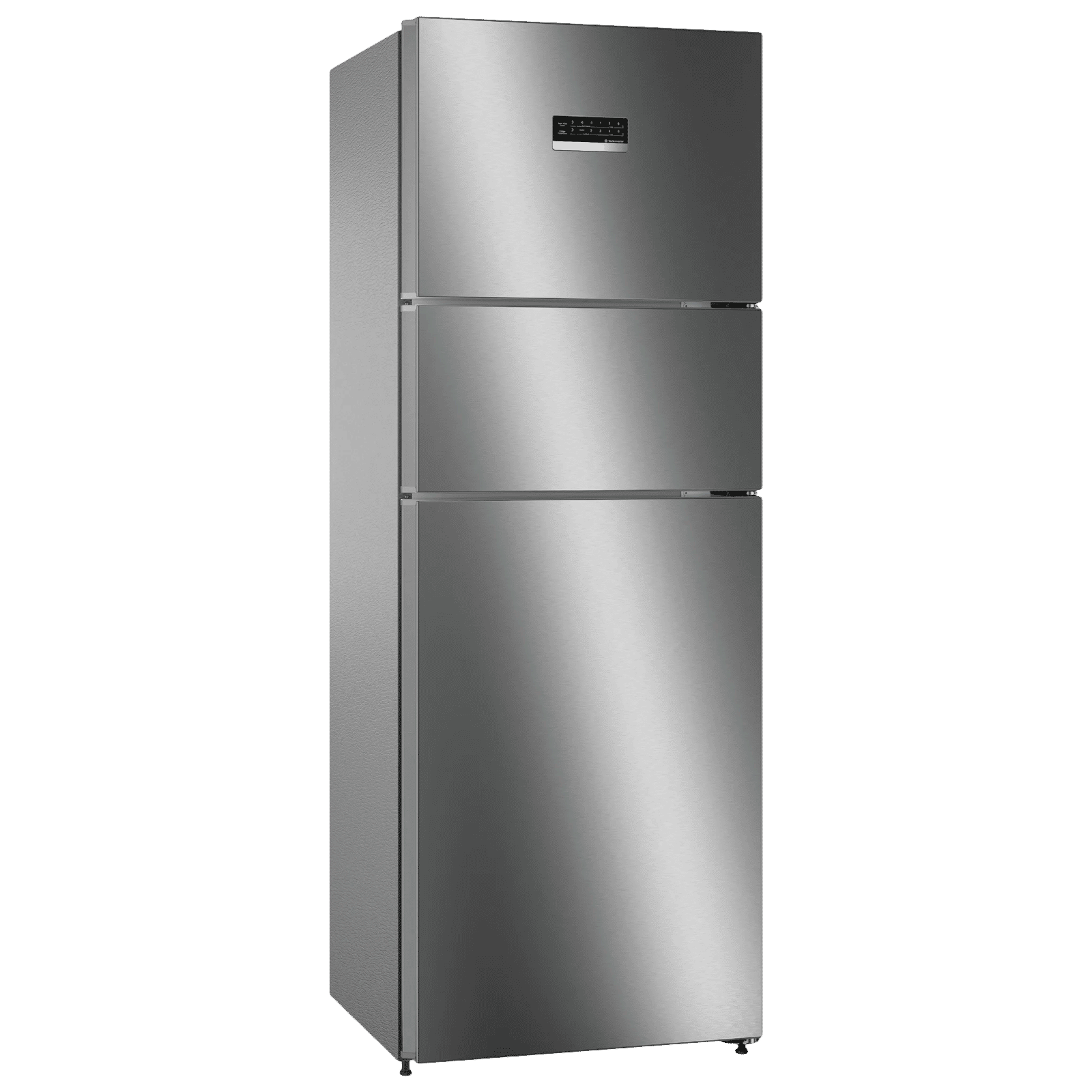 BOSCH Series 4 335 Litres 3 Star Frost Free Triple Door Convertible Refrigerator with VarioInverter Compressor (CMC36K03NI, Shiney Silver)