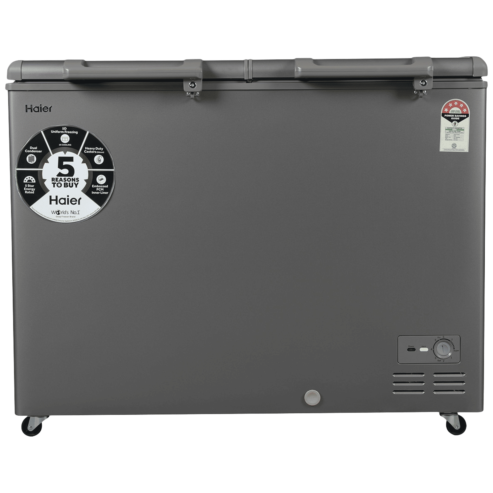 Haier Titanium 345 Litres 5 Star Double Door Deep Freezer with Stabilizer Free Operation (HFC-345DME5, Grey)