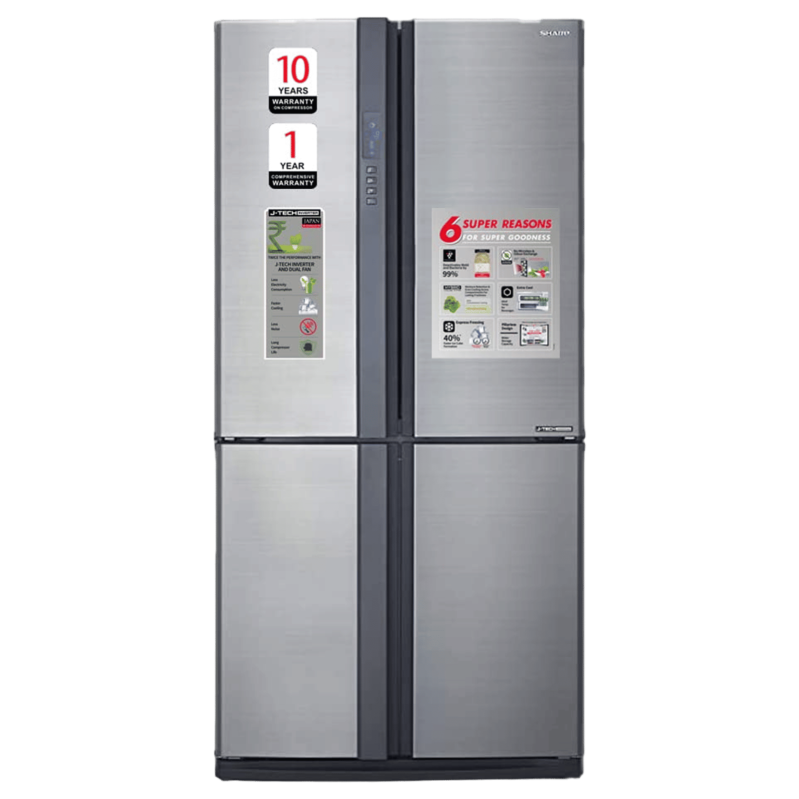 SHARP 605 Litres 5 Star Frost Free French Door Refrigerator with Express Freezing (SJ-EP70F-SL, Silver)