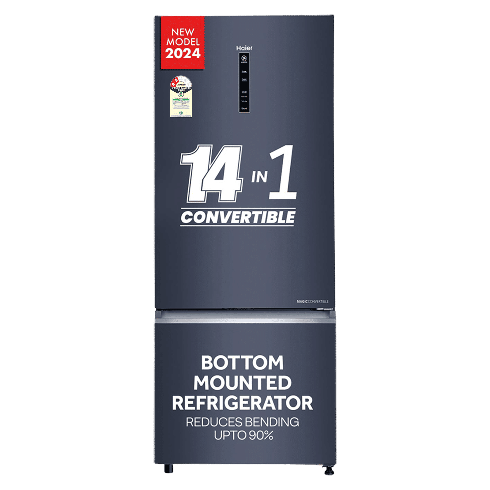 Haier 445 Litres 2 Star Frost Free Double Door Bottom Mount Convertible Refrigerator with 1 Hour Icing Technology (HRB-4952BGK-P, Graphite Black)