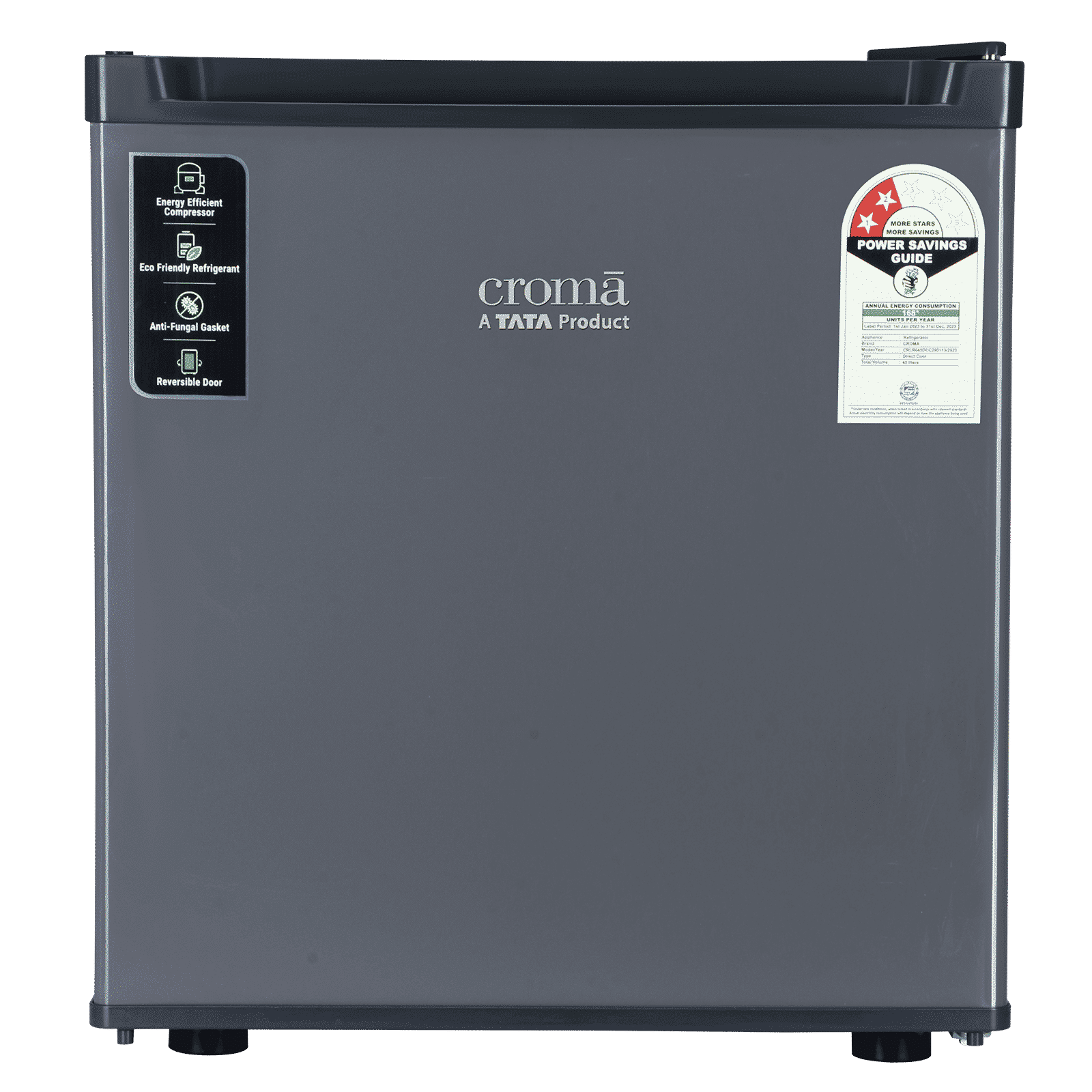 Croma 45 Litres 2 Star Direct Cool Single Door Refrigerator with Anti-Fungal Door Gasket (CRLR045DCC290113, Metallic Grey)