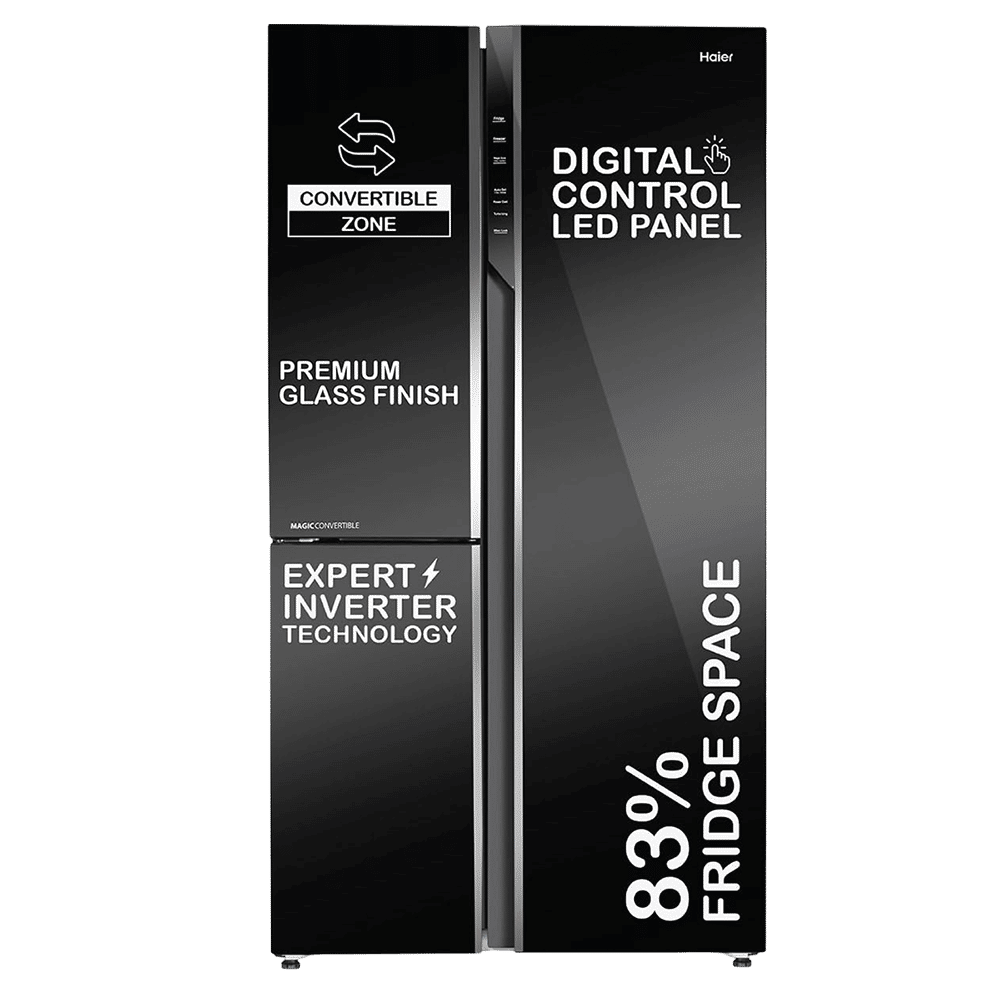 Haier 598 Litres 3 Star Frost Side-by-Side Smart Wifi Enabled Convertible Refrigerator with Digital Control Panel (HRT-683KGU1, Black Glass)
