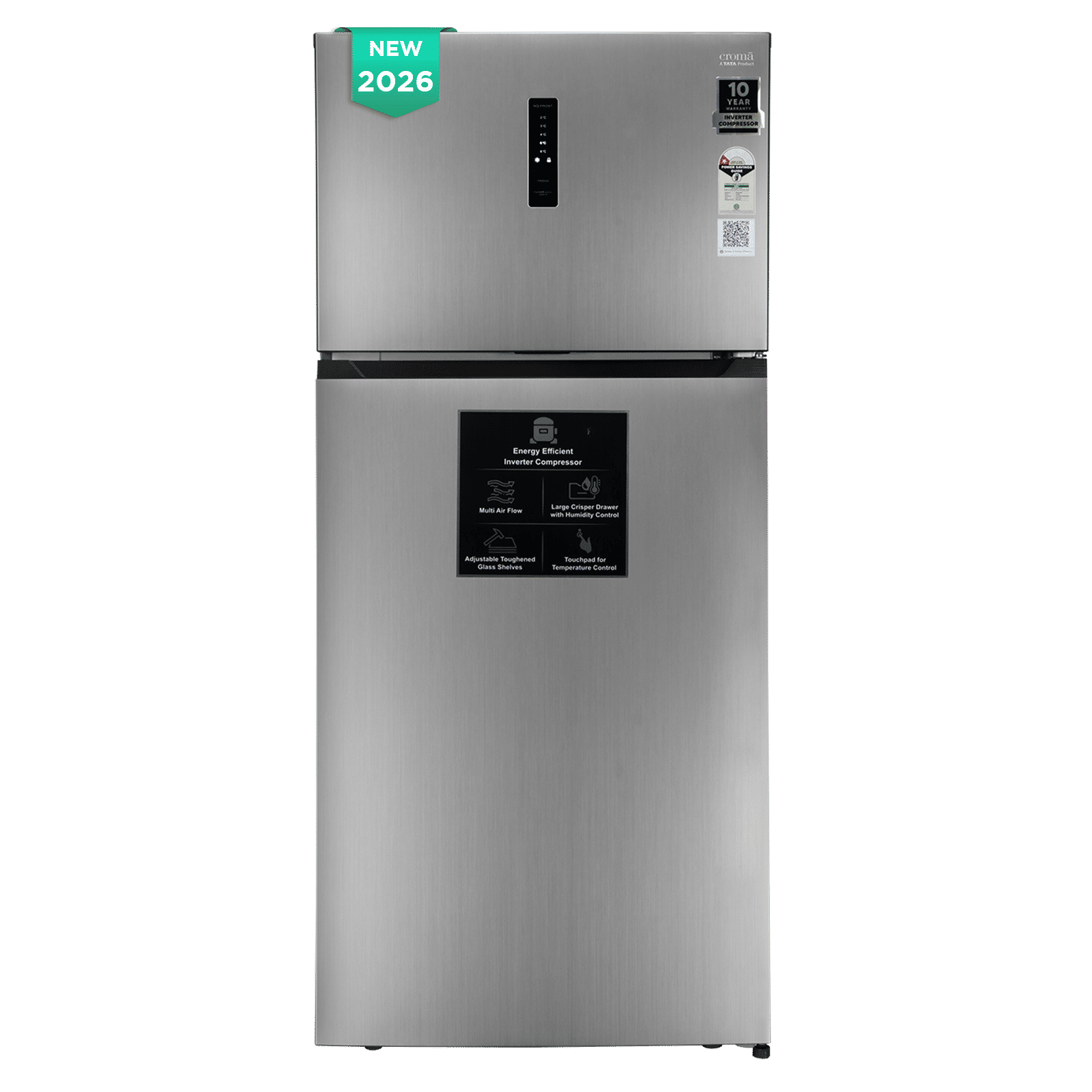 Croma 415 Litres 1 Star Frost Free Double Door Refrigerator with External Soft Touch Display (Inox)