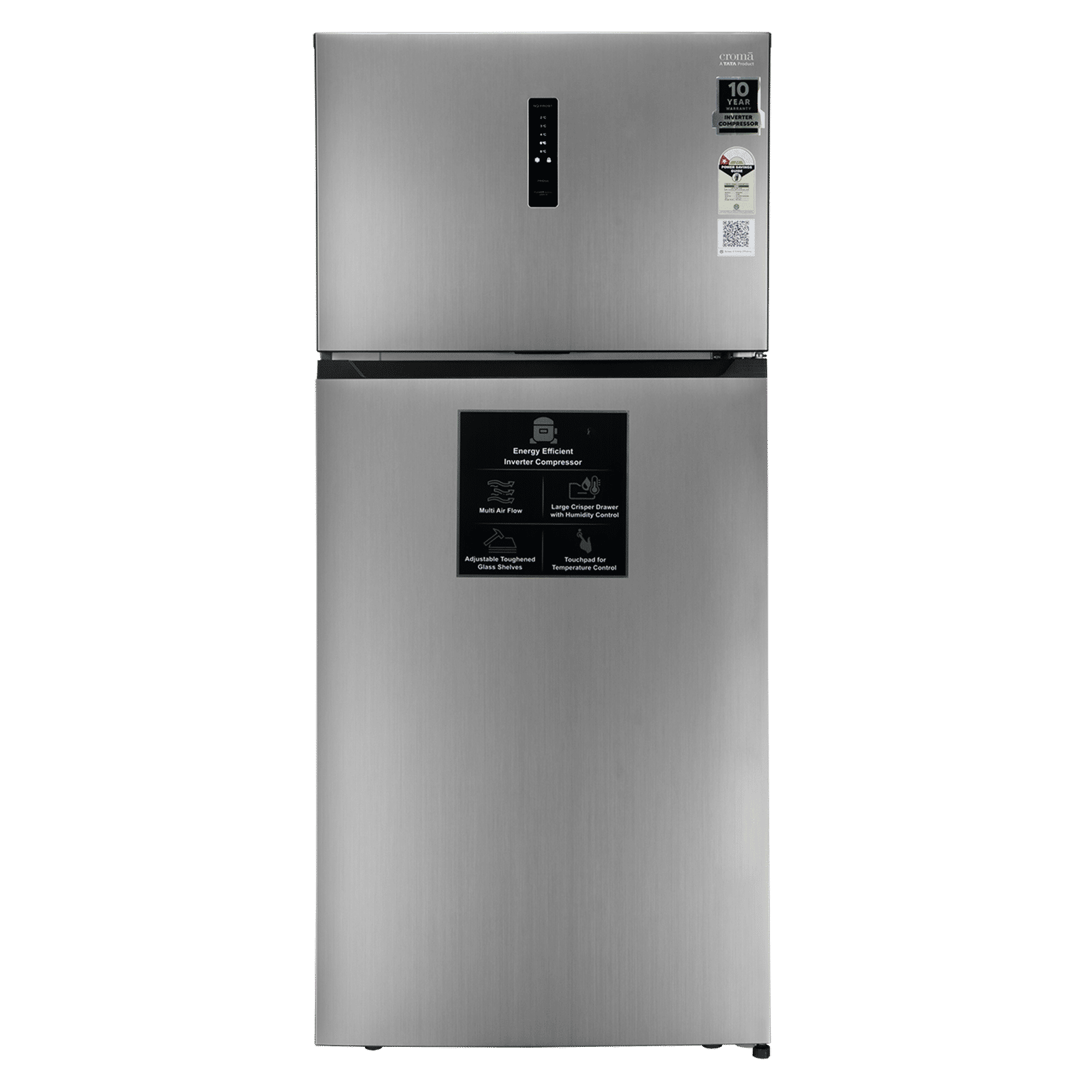 Croma 415 Litres 1 Star Frost Free Double Door Refrigerator with External Soft Touch Display (Inox)