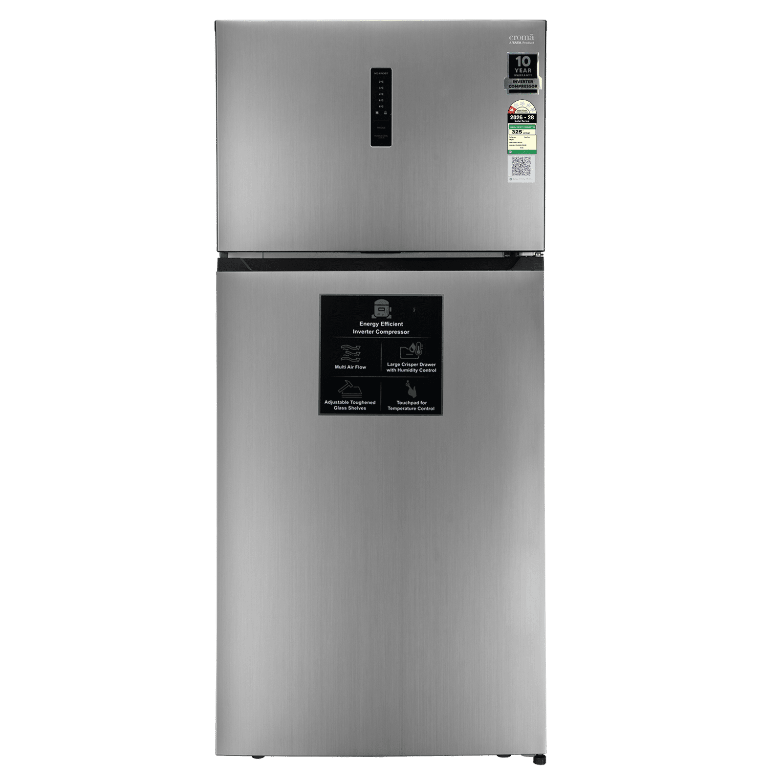 Croma 528 Litres 1 Star Frost Free Double Door Refrigerator with External Soft Touch Display (Inox)