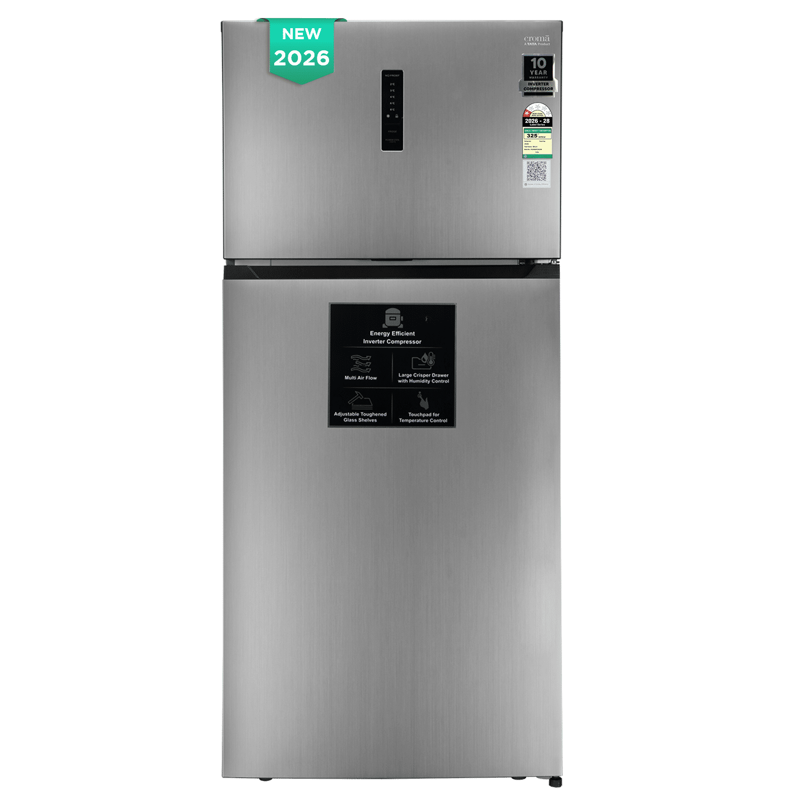 Croma 528 Litres 1 Star Frost Free Double Door Refrigerator with External Soft Touch Display (Inox)
