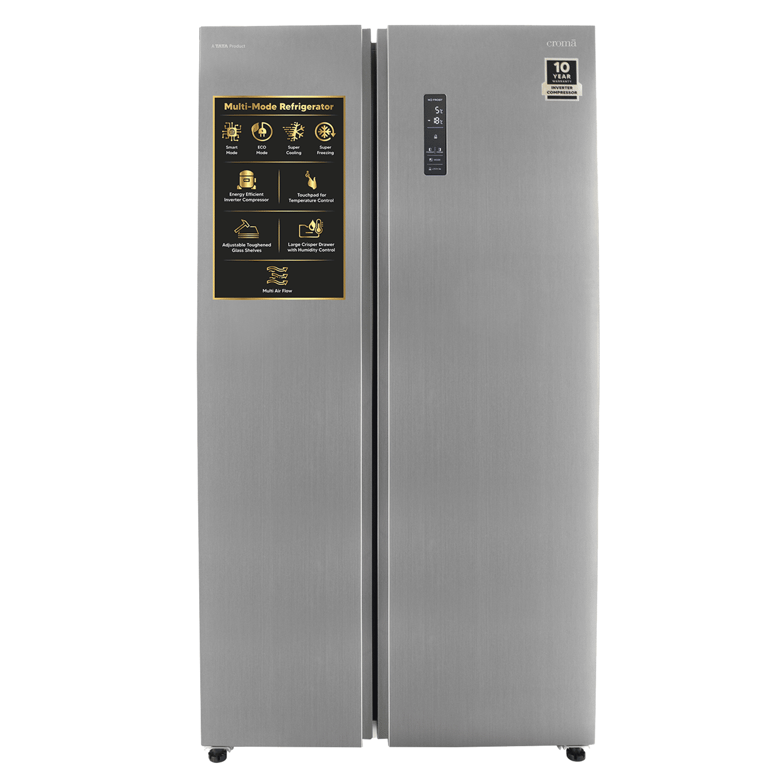 Croma CRLR532SSA342494 532 Litres Frost Free Side by Side Refrigerator with Door Open Alarm (Inox Black)