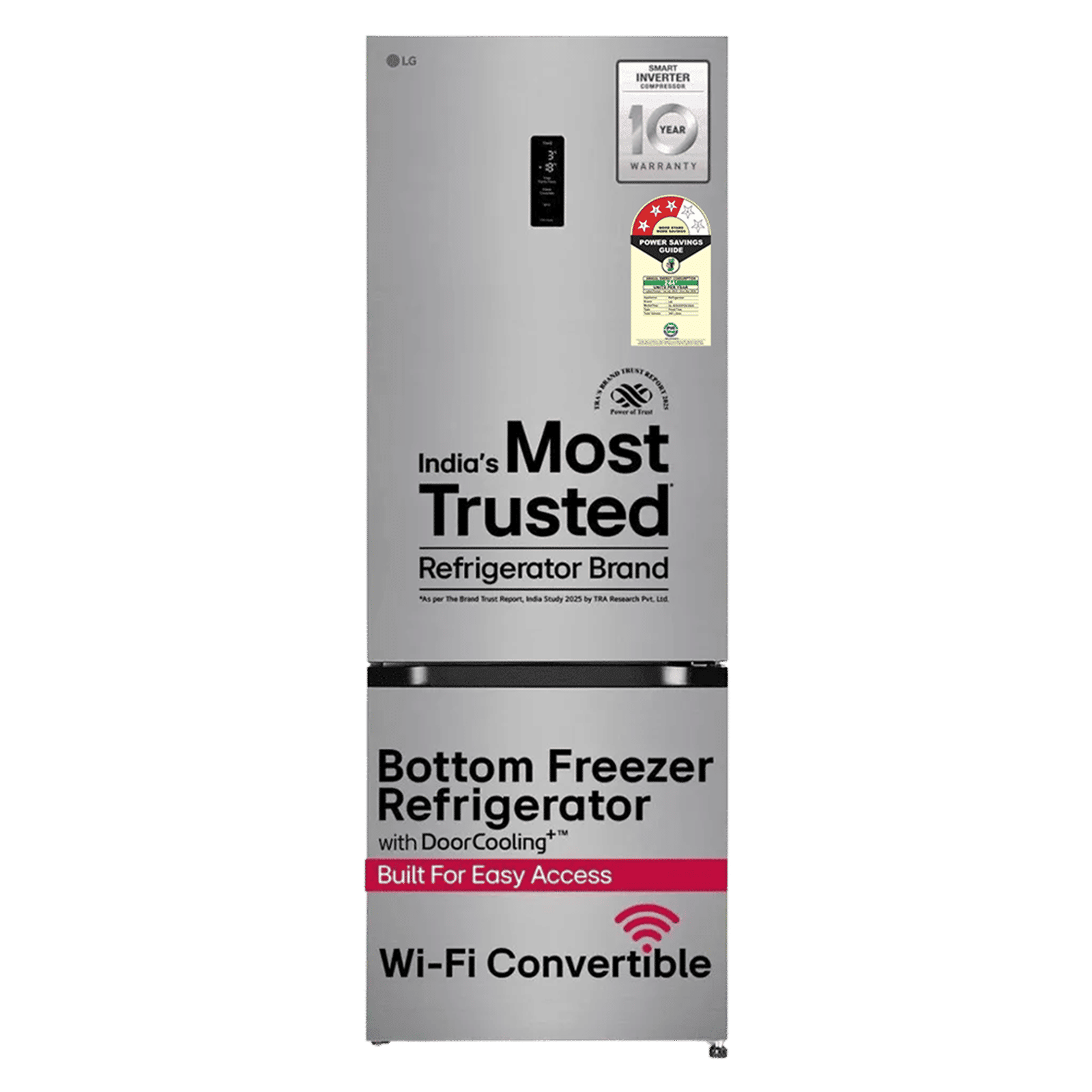 LG 340 Litres 3 Star Frost Free Double Door Bottom Mount Smart Wifi Enabled Convertible Refrigerator with Door Cooling Plus (GL-B382DPZX, Shiny Steel)