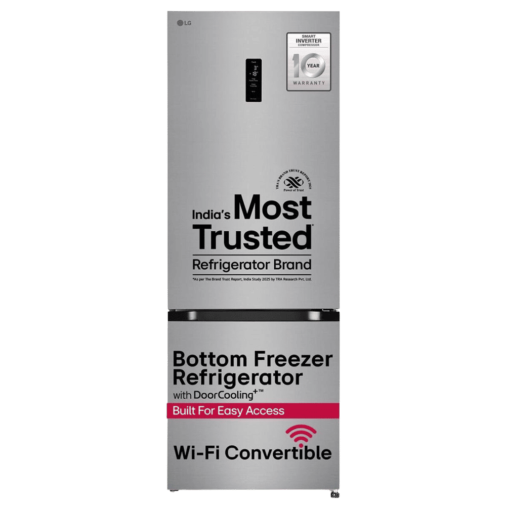 LG 340 Litres 3 Star Frost Free Double Door Bottom Mount Smart Wifi Enabled Convertible Refrigerator with Door Cooling Plus (GL-B382DPZX, Shiny Steel)