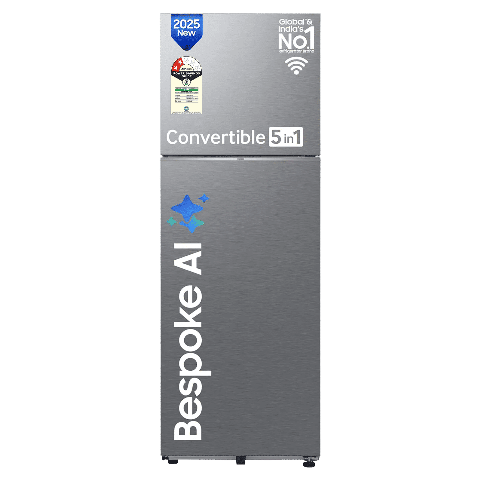 Buy SAMSUNG 330 Litres 2 Star Frost Free Double Door Smart Wifi Enabled Convertible Refrigerator with Bespoke AI (RT34DG5A2BSLHL, EZ Clean Steel) Online