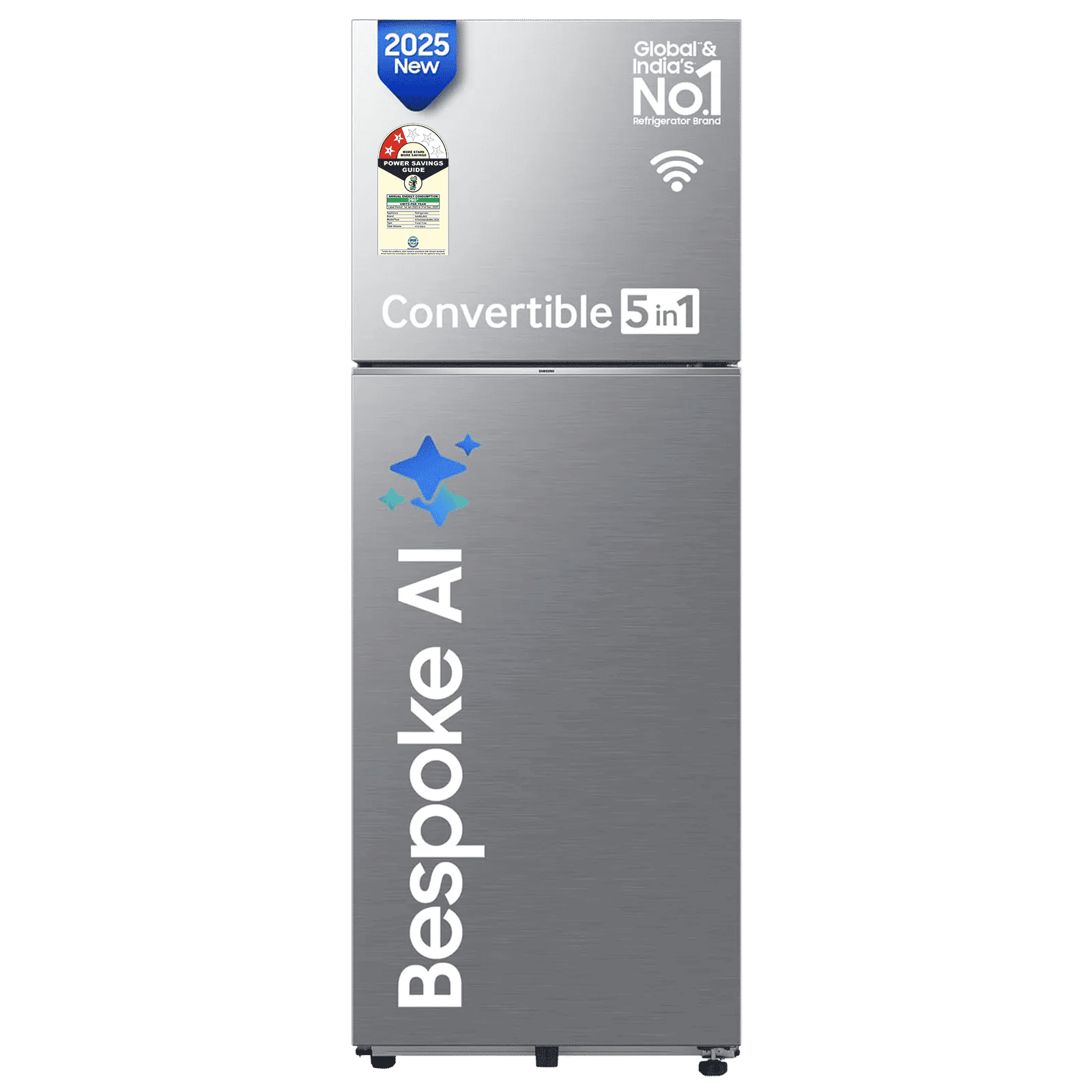 Buy SAMSUNG 419 Litres 2 Star Frost Free Double Door Smart Wifi Enabled Convertible Refrigerator with Bespoke AI (RT45DG6A2BS8HL, Elegant Inox) Online