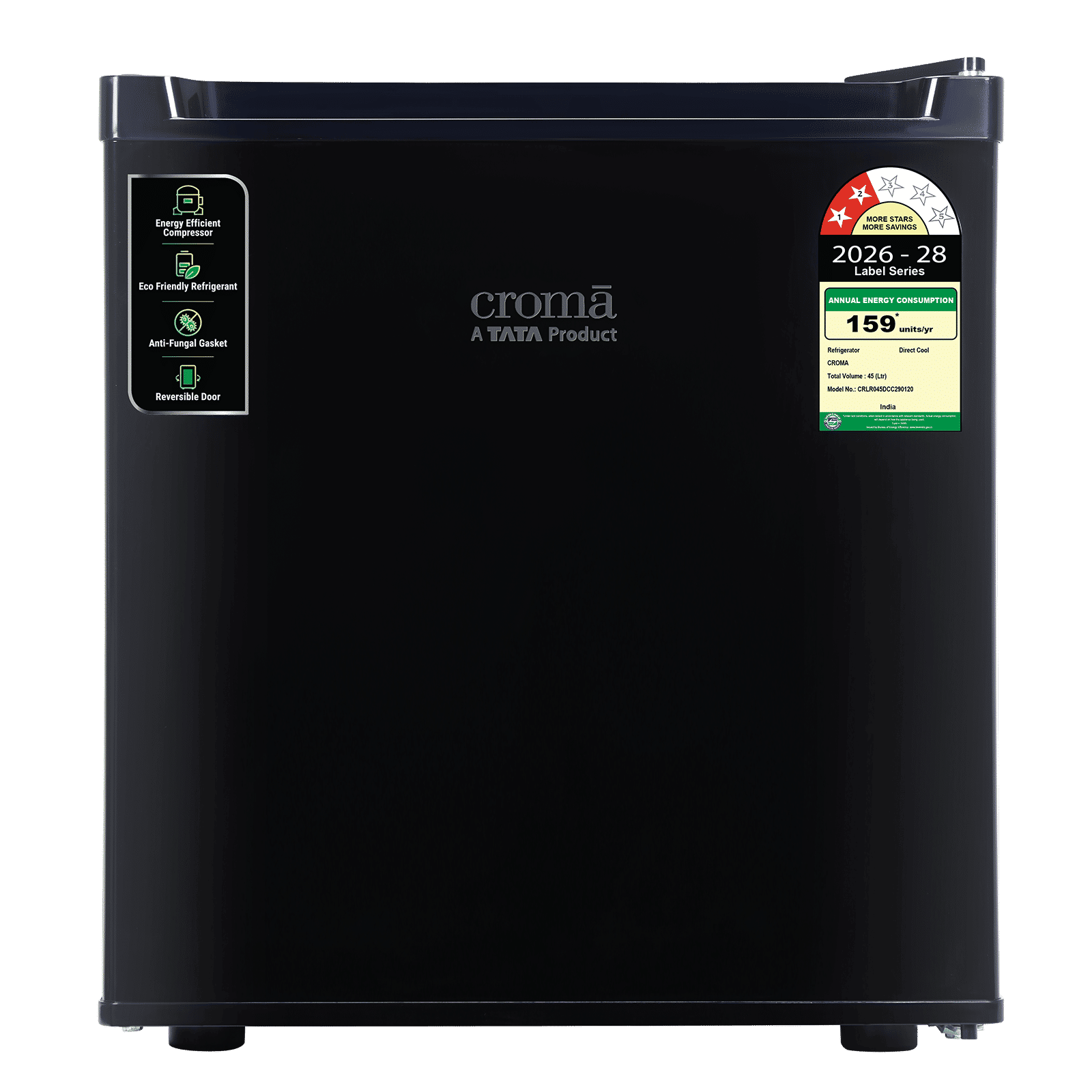 Croma 45 Litres 2 Star Direct Cool Single Door Refrigerator with Anti Fungal Gasket (Black)