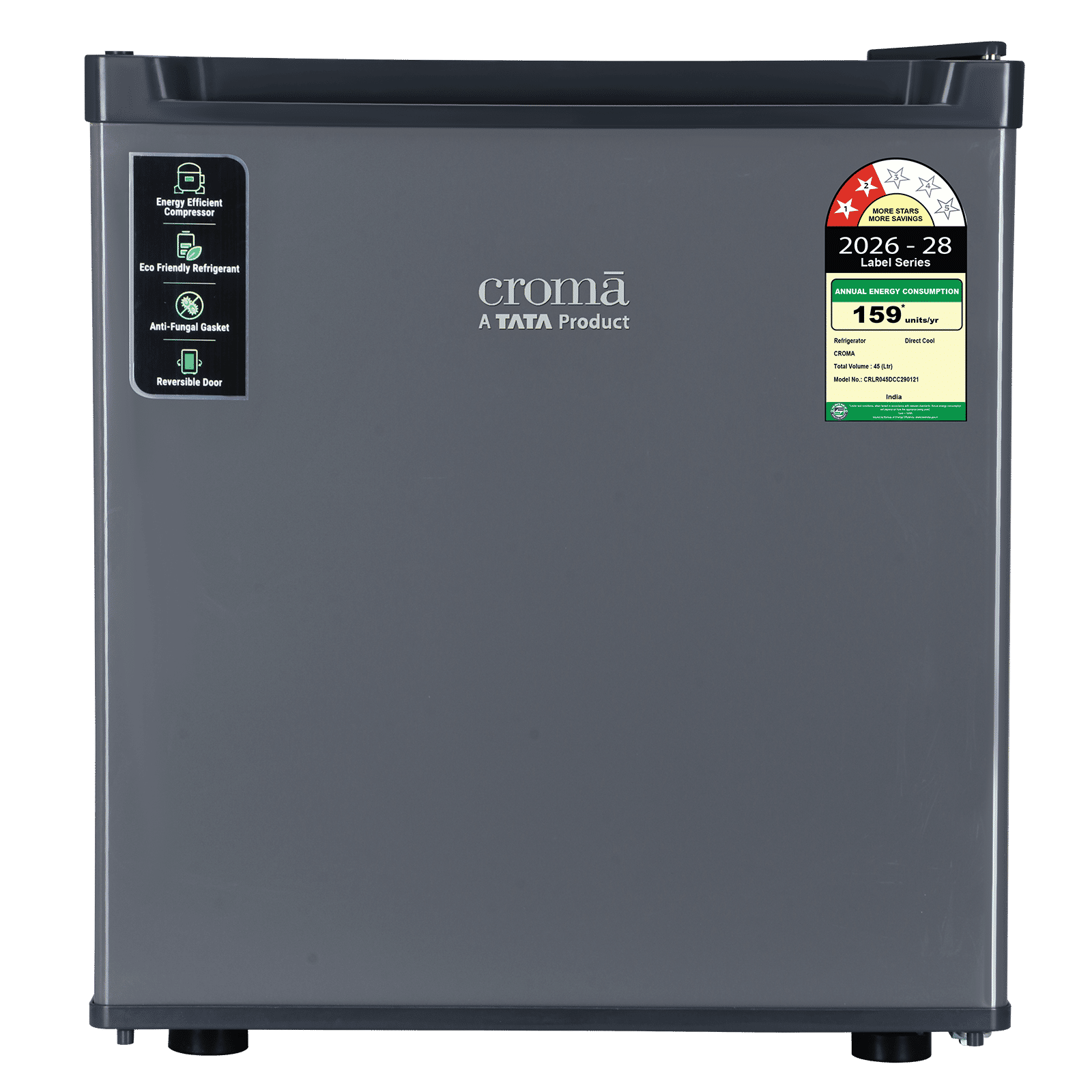Croma 45 Litres 2 Star Direct Cool Single Door Mini Refrigerator with Anti Fungal Gasket (Gray)