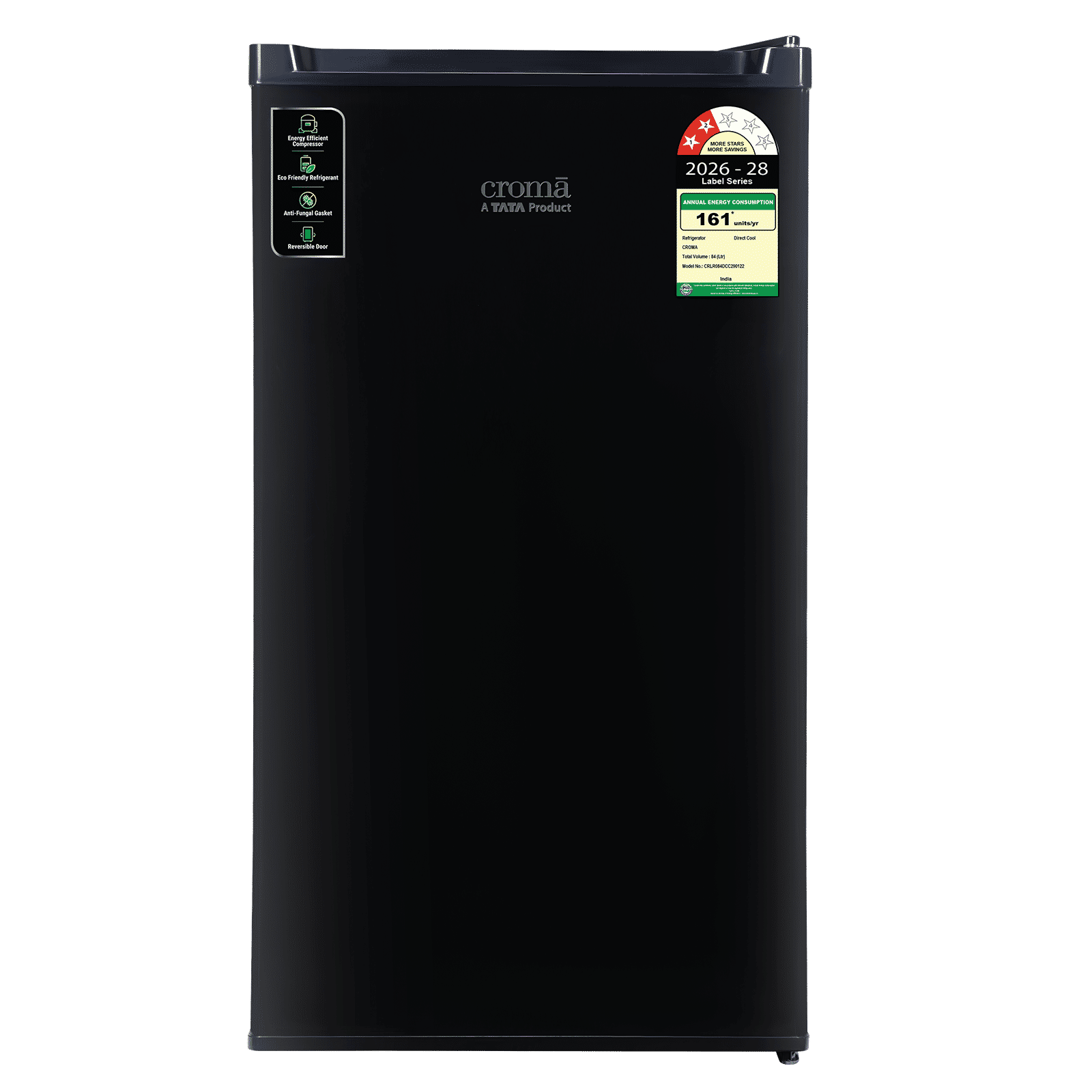 Croma 84 Litres 2 Star Direct Cool Single Door Refrigerator with Anti Fungal Gasket (Black)