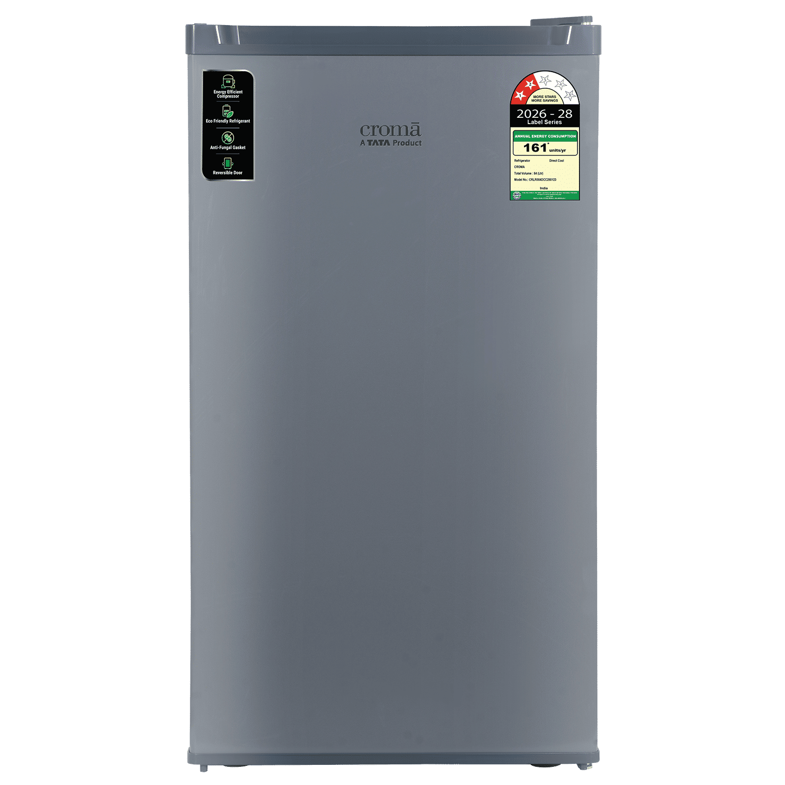 Croma 84 Litres 2 Star Direct Cool Single Door Refrigerator with Anti Fungal Gasket (Gray)