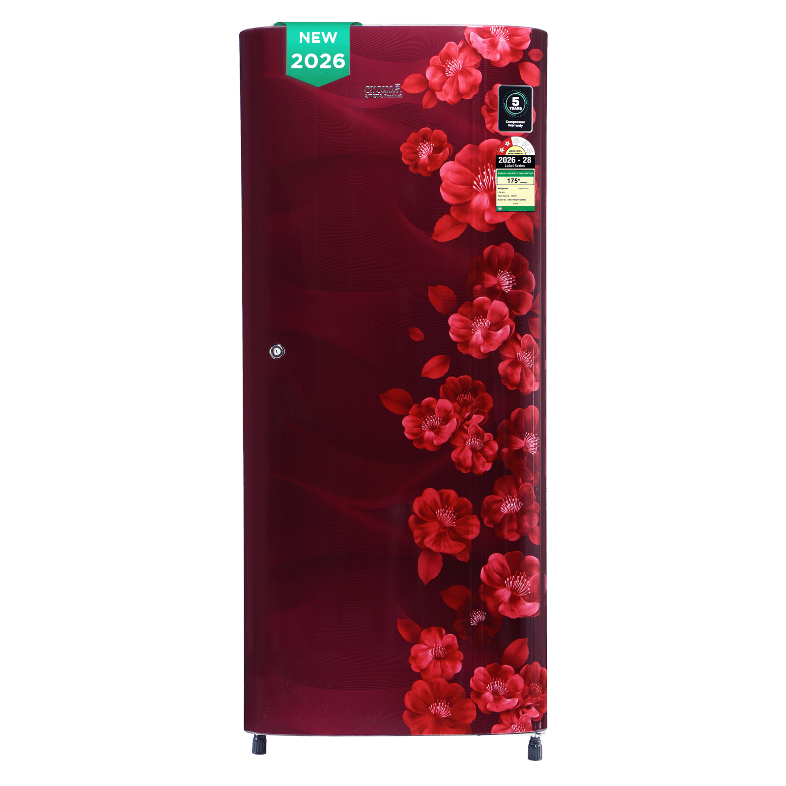 Croma 190 Litres 2 Star Direct Cool Single Door Refrigerator with Adjustable Toughened Glass Shelves (Sunlit Wine)