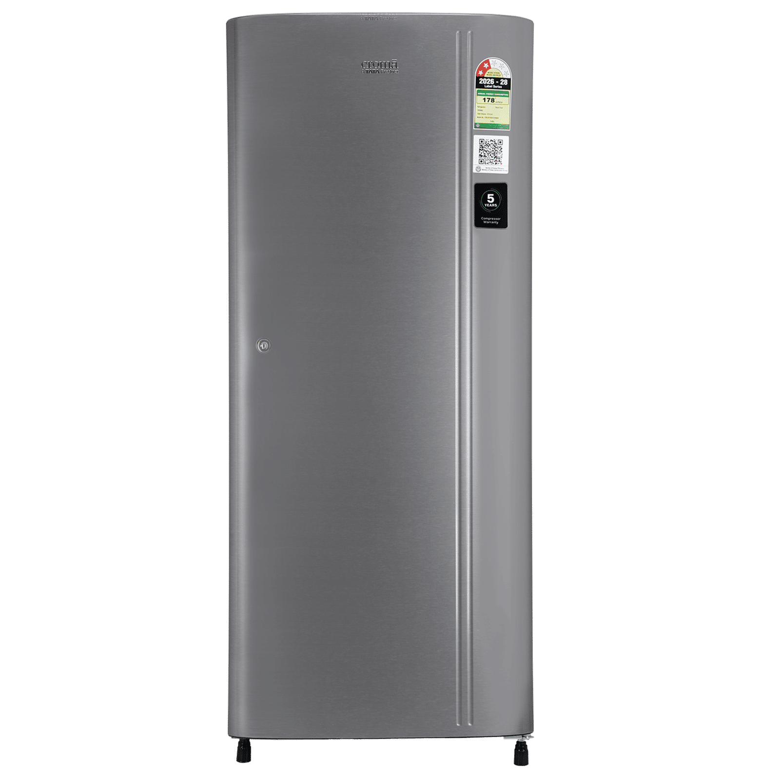 Croma 215 litres 2 star direct cool single door refrigerator with adjustable toughened glass shelves (hairline grey)