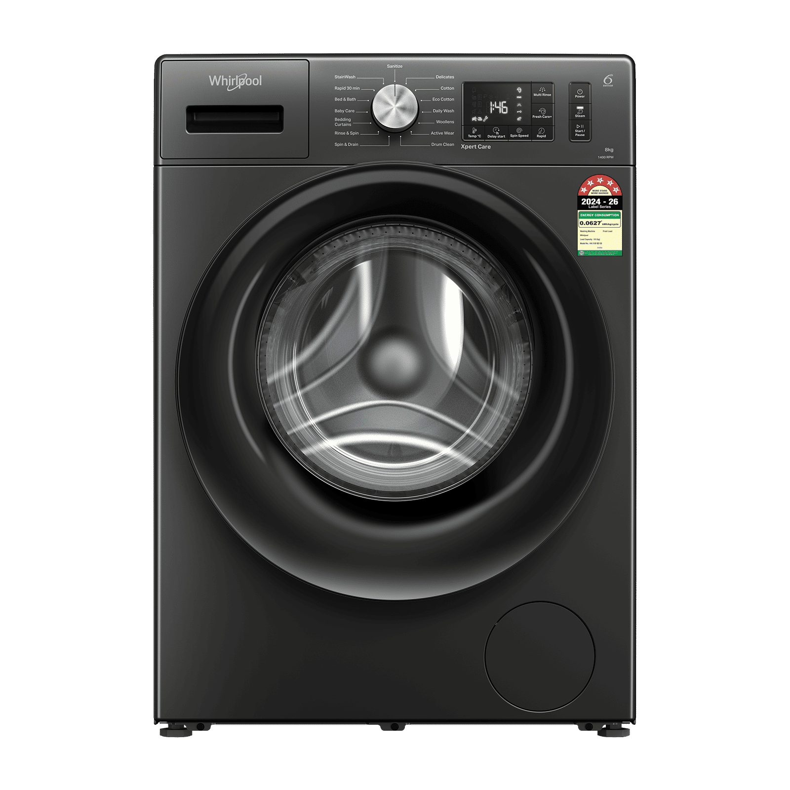 Whirlpool 8 kg 5 Star Fully Automatic Front Load Washing Machine (Xpert Care, 33059, Steam Wash Technology, Midnight Grey)