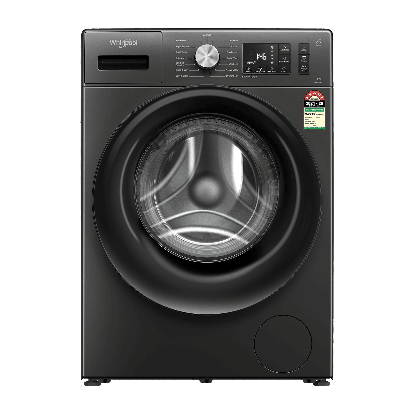 Whirlpool 9 kg 5 Star Fully Automatic Front Load Washing Machine (Xpert Care, 33058, Steam Wash Technology, Midnight Grey)-picture-1