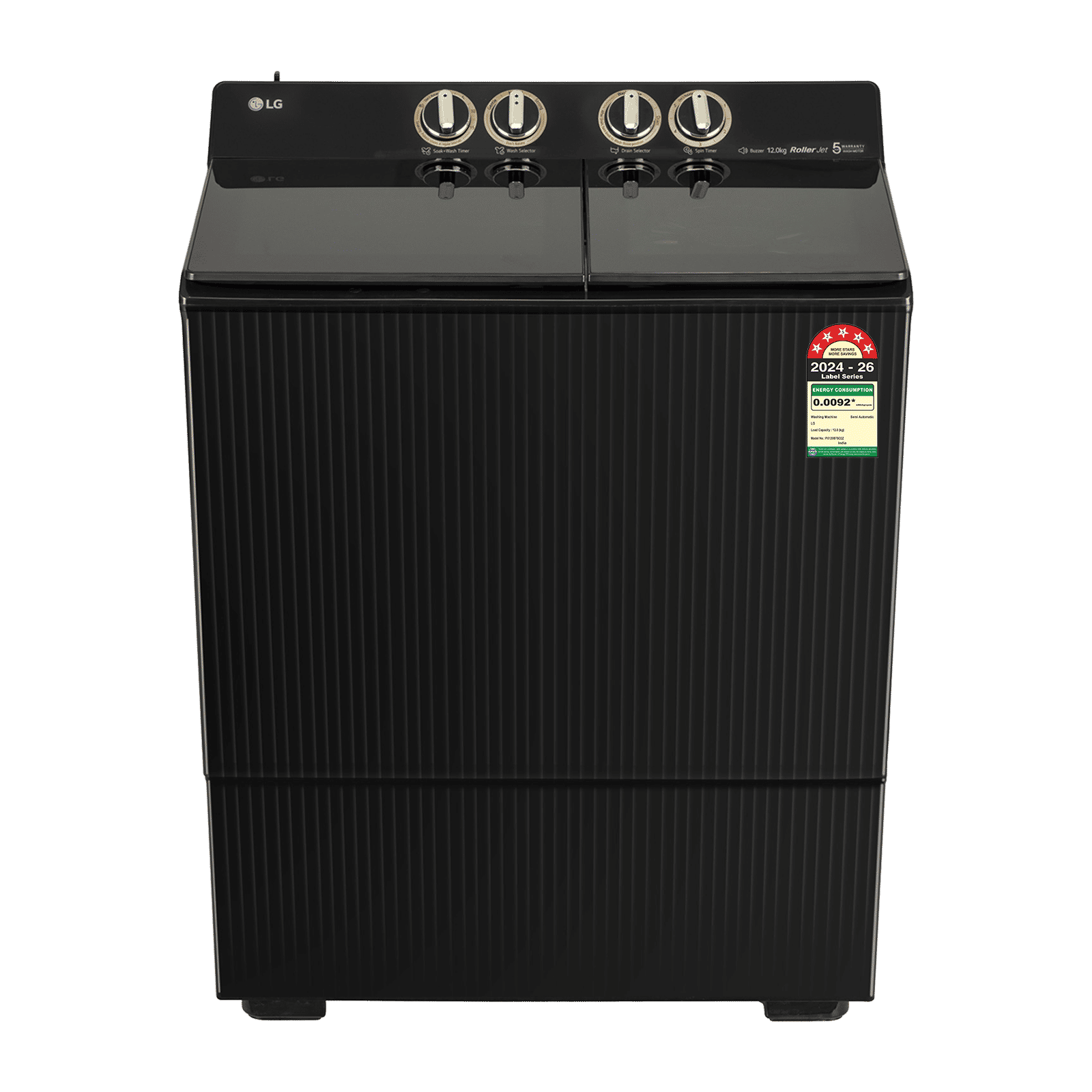 Lg 12 kg 5 star semi automatic washing machine with wind jet dry (armstrong 2 (ax), px120b7so2z, onyx black)