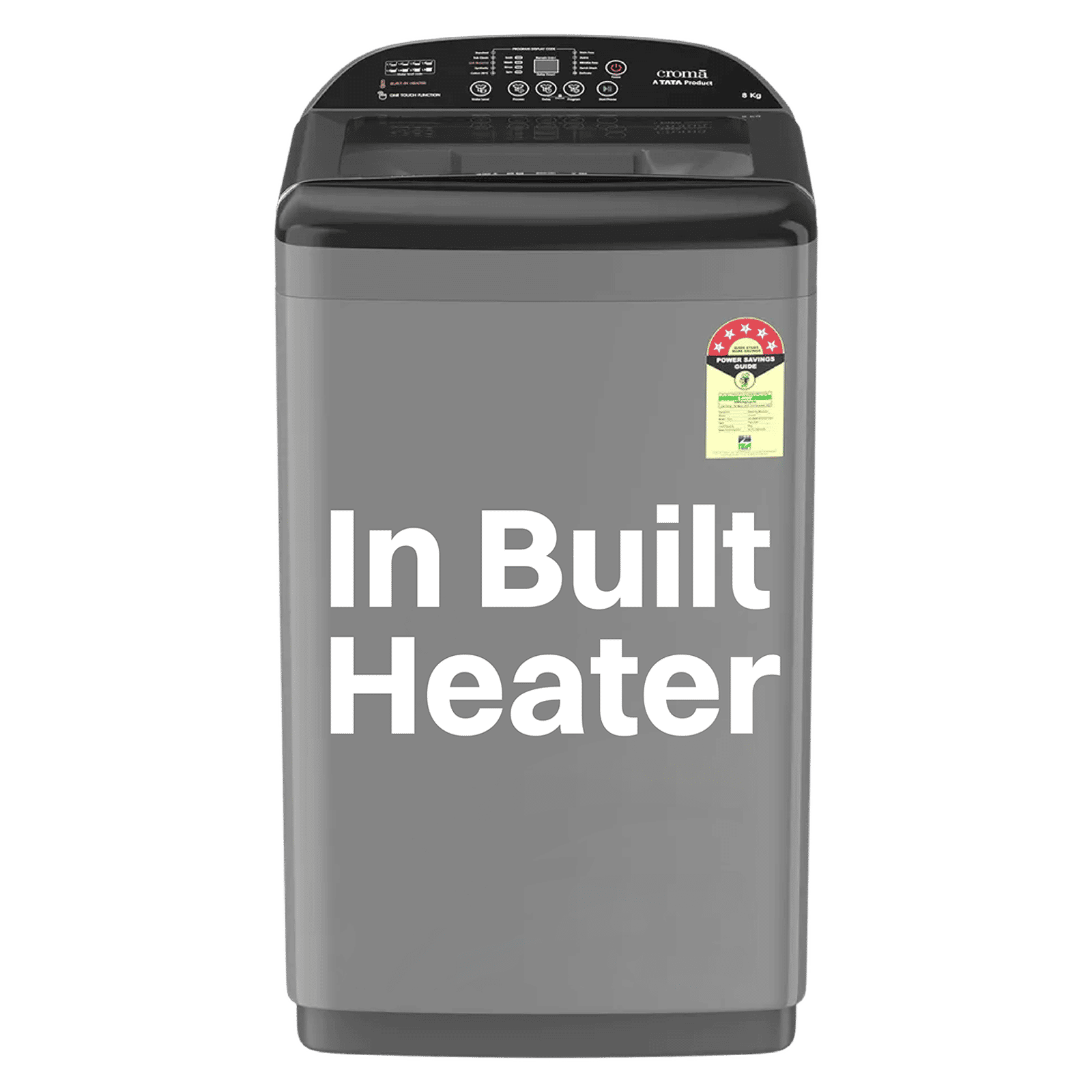 Croma 8 kg 5 Star Fully Automatic Top Load Washing Machine ( In Built heater, Inox Grey)