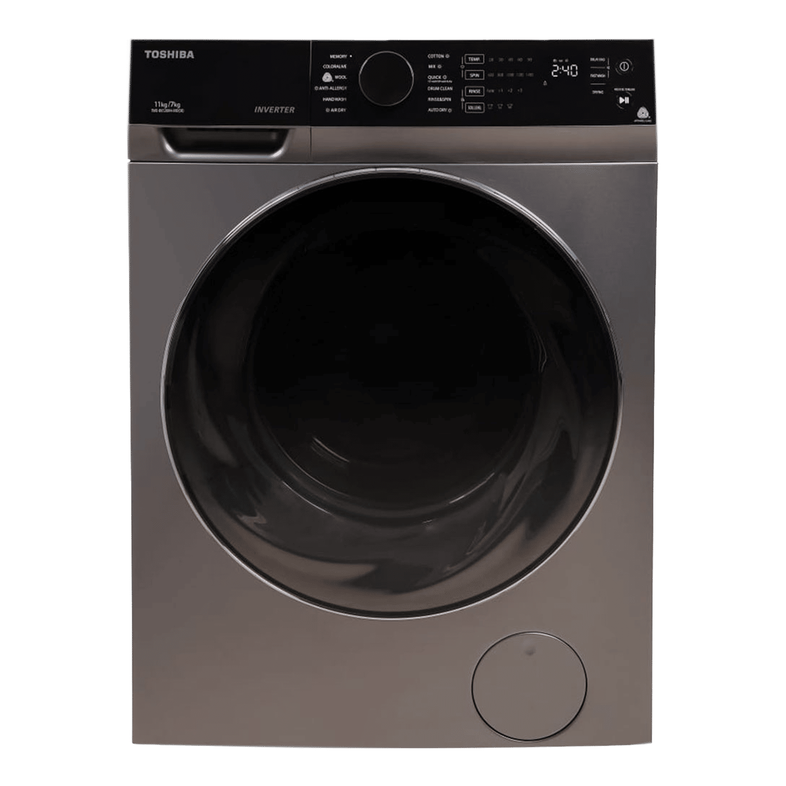TOSHIBA 11/7 kg Inverter Fully Automatic Front Load Washer Dryer (TWD-BK120M4-IND(SK), Cyclone Mix Feature, Silver)