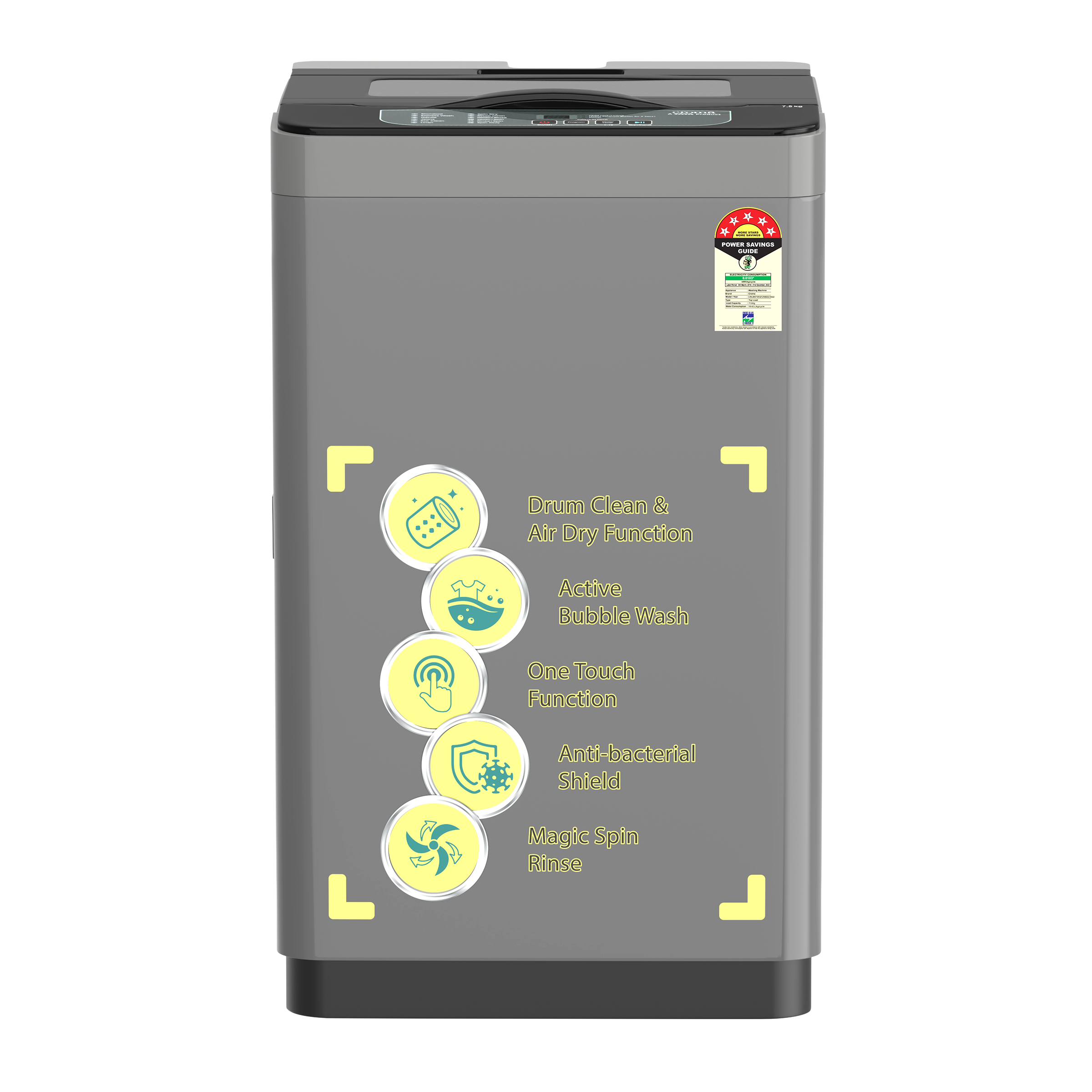 Croma 7.5 Kg 5 Star Fully Automatic Top Load Washing Machine ( Anti-Bacterial Shield, Dark Grey)