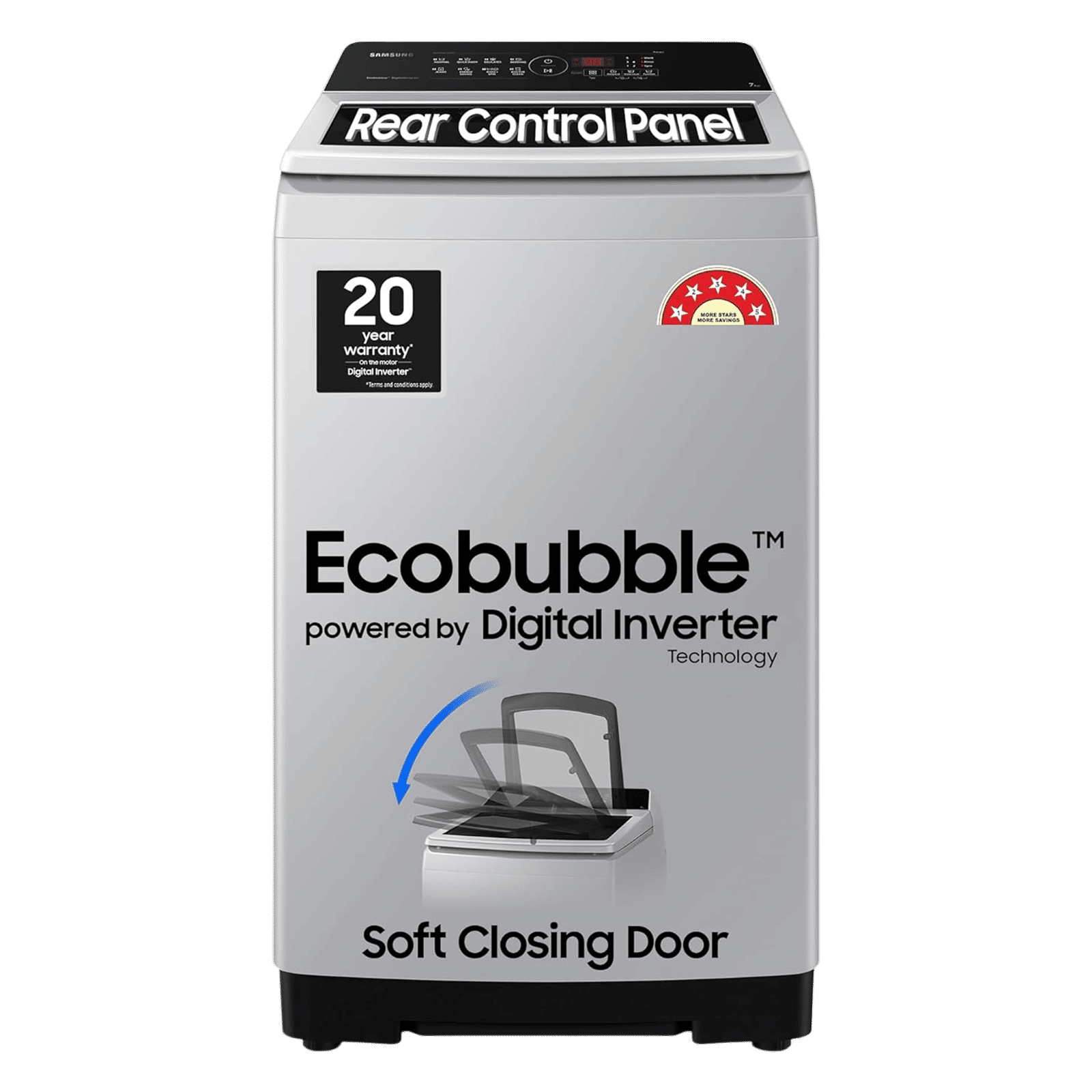 SAMSUNG 7 Kg 5 Star Inverter Fully Automatic Top Load Washing Machine (WA70BG4441YYTL, Ecobubble Technology, Lavender Grey)