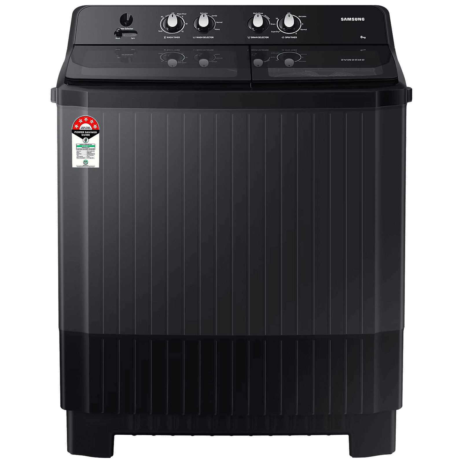 SAMSUNG 8 kg 5 Star Semi Automatic Washing Machine with Hexa Storm Pulsator (WT80B3560GB/TL, Dark Gray)