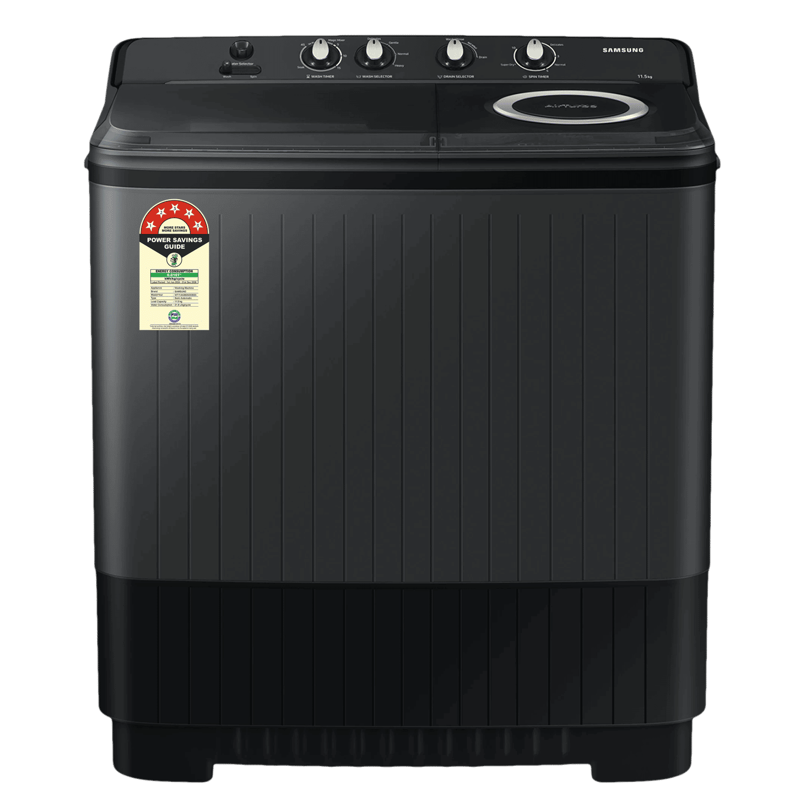 SAMSUNG 11.5 kg 5 Star Semi Automatic Washing Machine with Hexa Storm Pulsator (WT11A4260GD/TL, Dark Grey)