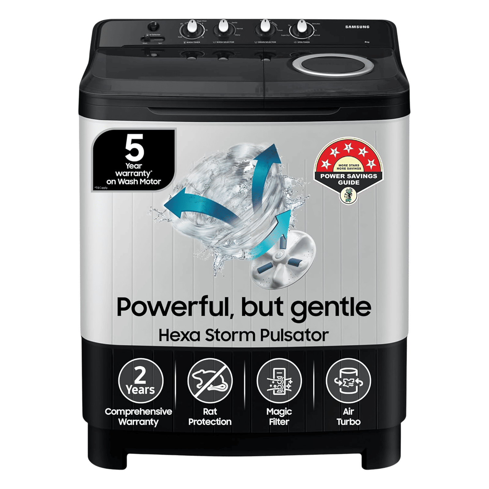 SAMSUNG 8 kg 5 Star Semi Automatic Washing Machine with Magic Filter (WT80C4200GG/TL, Dark Grey)