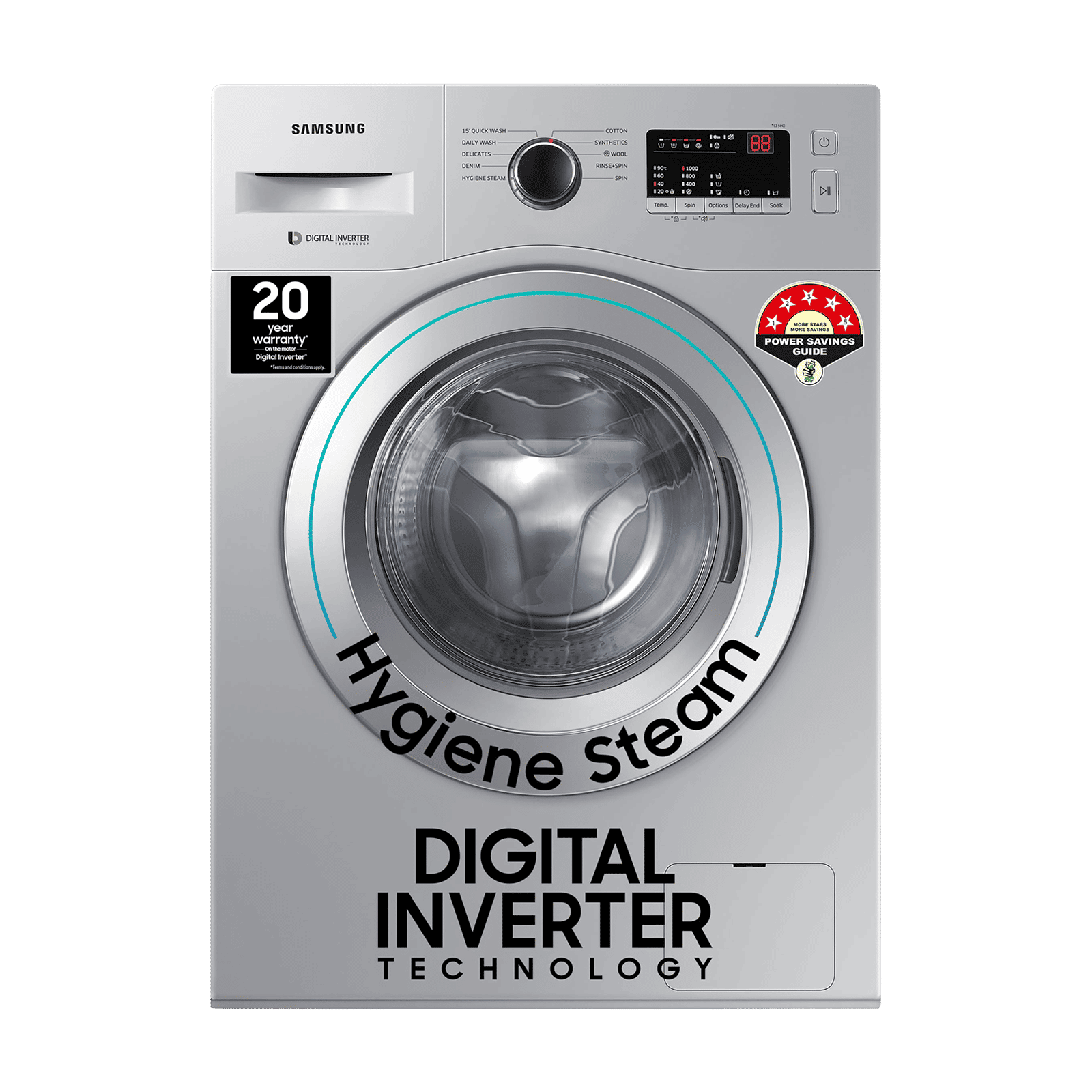 SAMSUNG 7 kg 5 Star Fully Automatic Front Load Washing Machine (WW70R20GLSS/TL, DIT Motor, Silver)