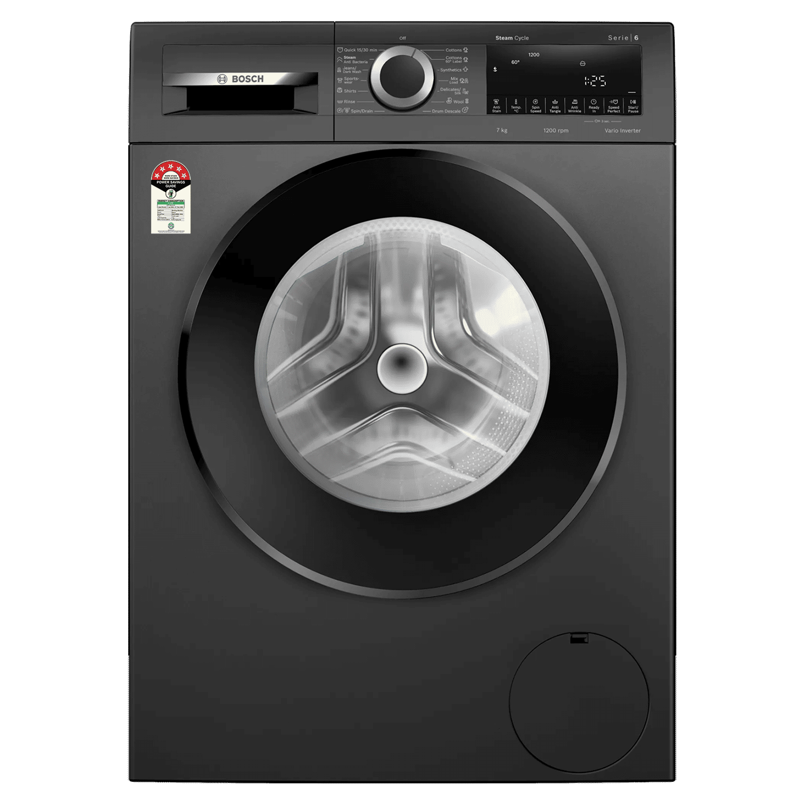 BOSCH 7 kg 5 Star Fully Automatic Front Load Washing Machine (Series 4, WGA12208IN, Anti Stain Program, Black)