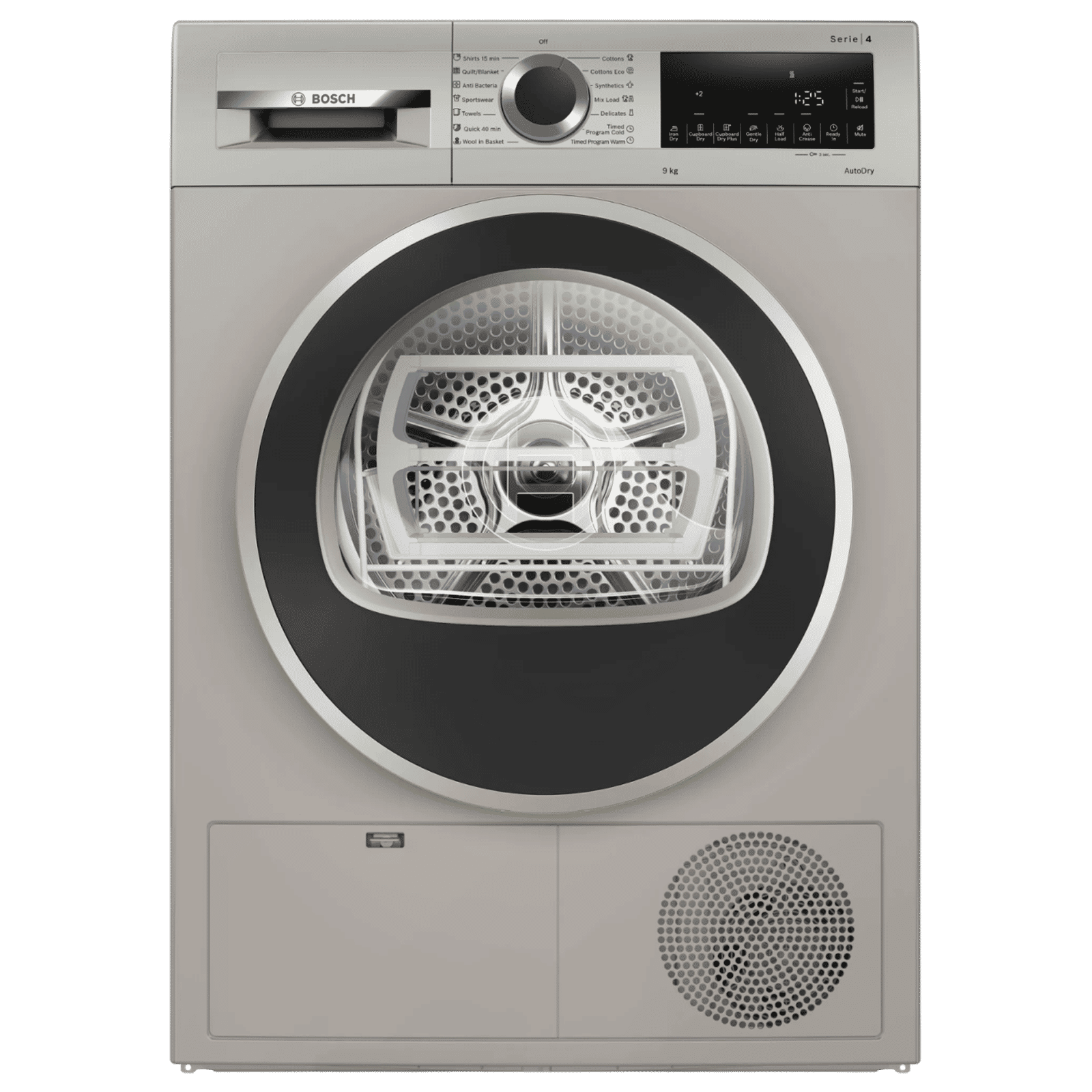 BOSCH 9 kg Fully Automatic Front Load Dryer (Series 4, WPG24108IN, In-Built Heater, Silver Inox)