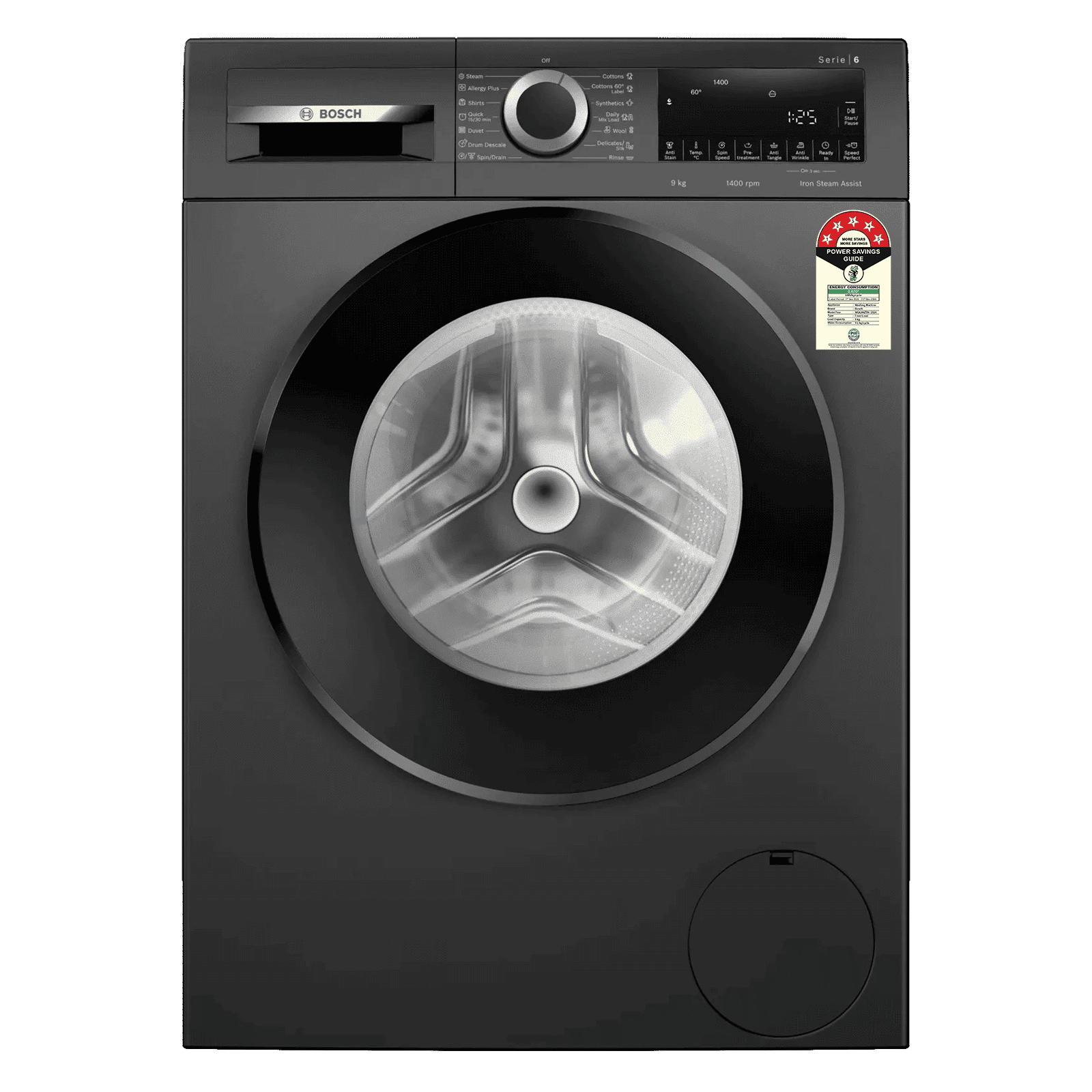 BOSCH 9 kg Fully Automatic Front Load Washing Machine (Series 6, WGA244ZTIN, Anti Wrinkle Feature, Black Grey)