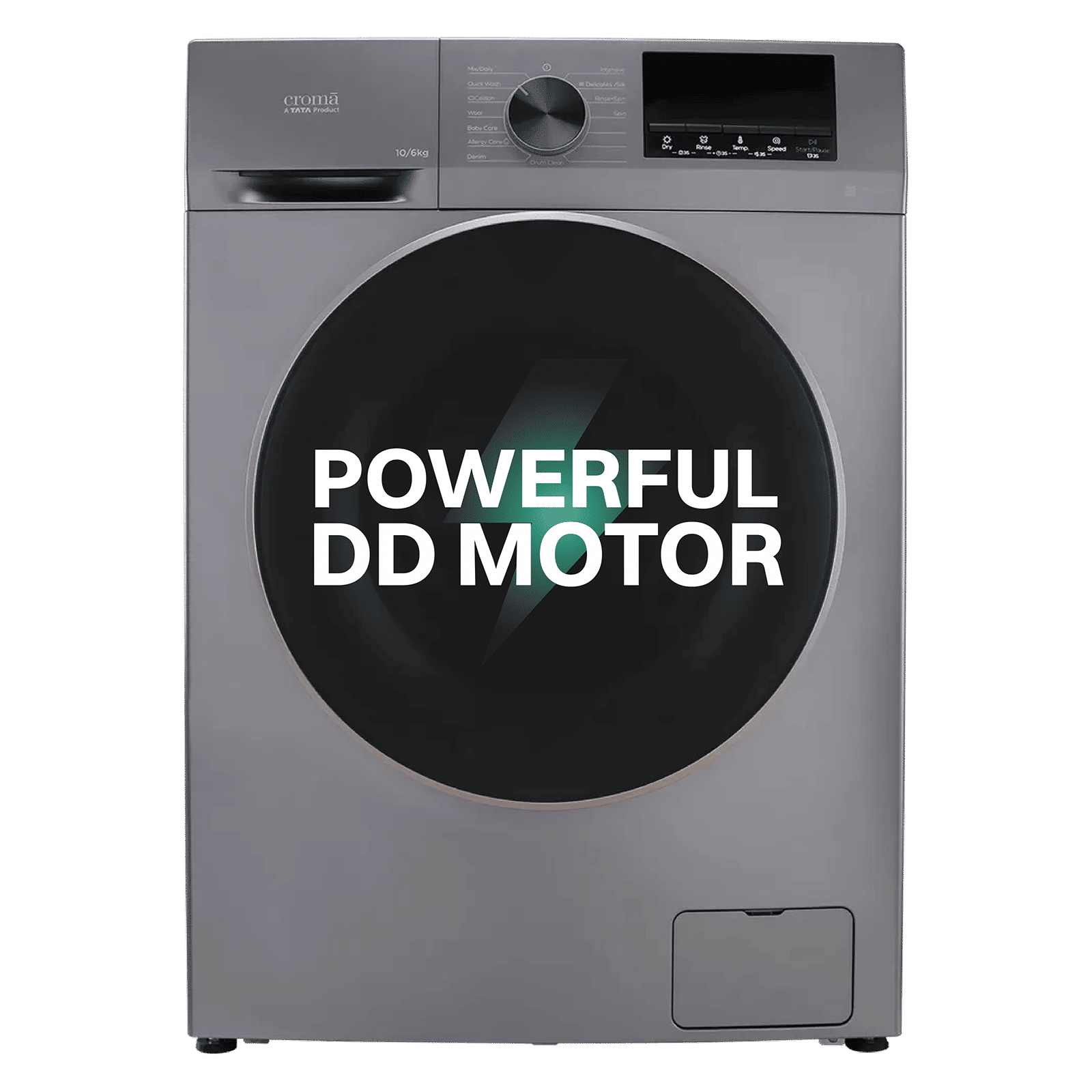 Croma 10/6 kg Inverter Fully Automatic Front Load Washer Dryer (CRLWWD0106W3162, In-built Heater, Grey)
