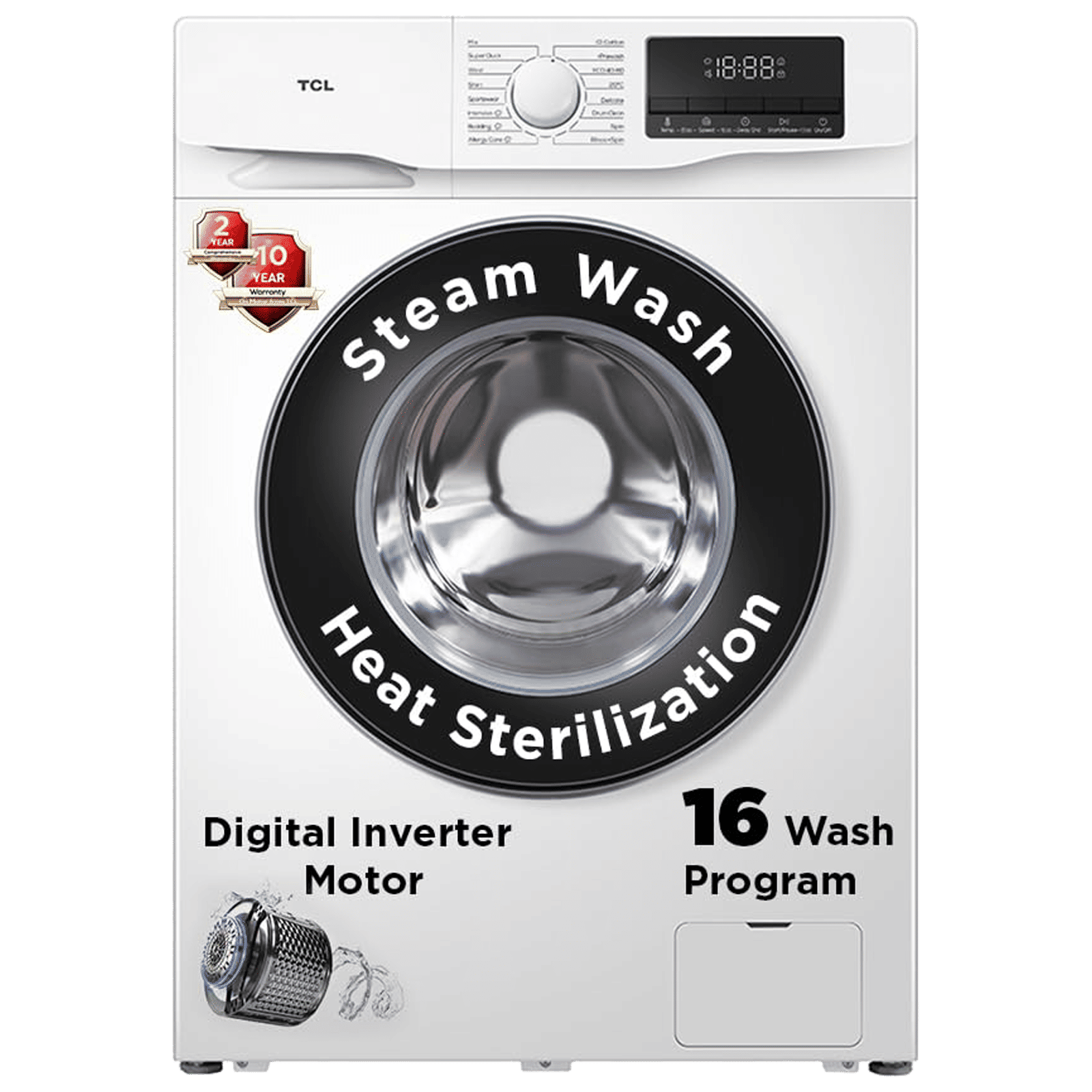 TCL 8.5 kg 5 Star Fully Automatic Front Load Washing Machine (TWF85-P6S, Honeycomb Drum, White)