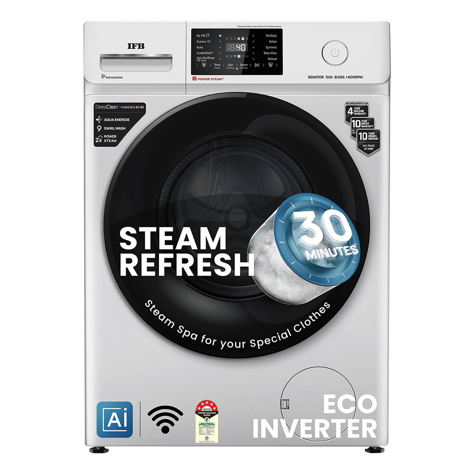 IFB 8 kg 5 Star Wi-Fi Inverter Fully Automatic Front Load Washing Machine (Senator SXN 8014, AI Technology, Rich Silver)