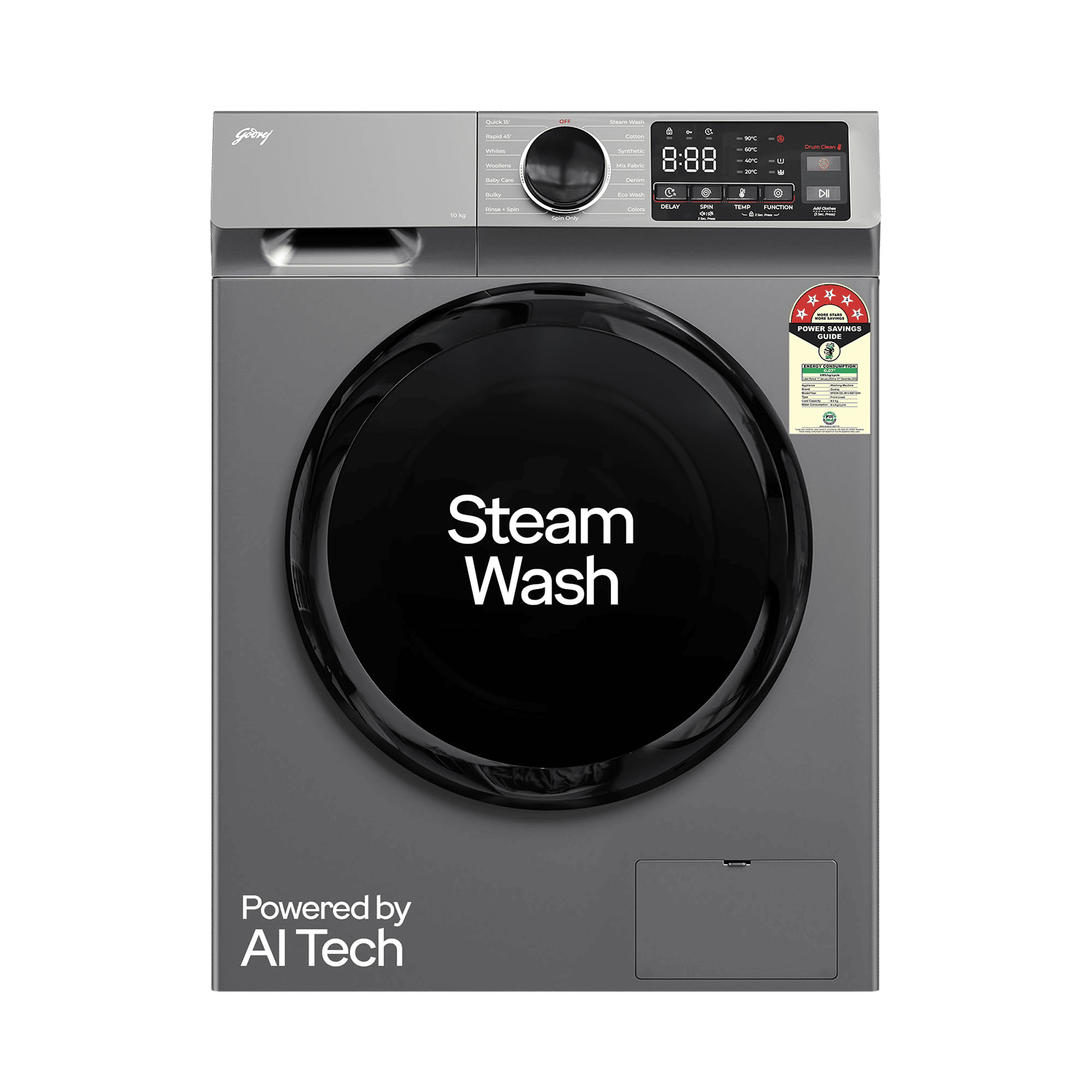 Godrej 9 kg 5 Star Inverter Fully Automatic Front Load Washing Machine (Eon Celesta, WFEON CEL 9014 IEBT SLSR, In-built Heater, Silver Stream)