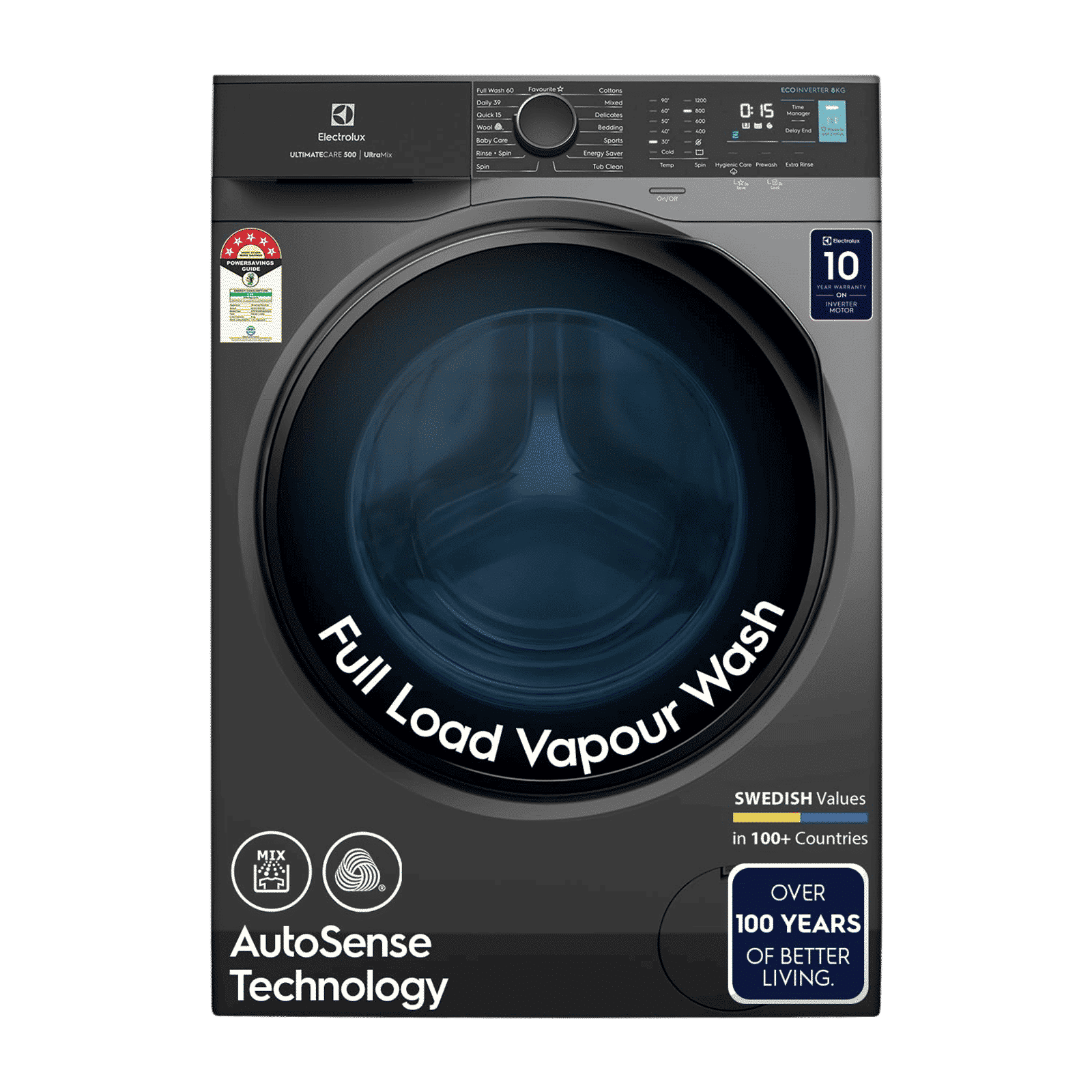 Electrolux 8 kg 5 Star Inverter Fully Automatic Front Load Washing Machine (Ultimate Care 500, EWF8024R5SB, Woolmark Approved, Onyx Dark Silver)
