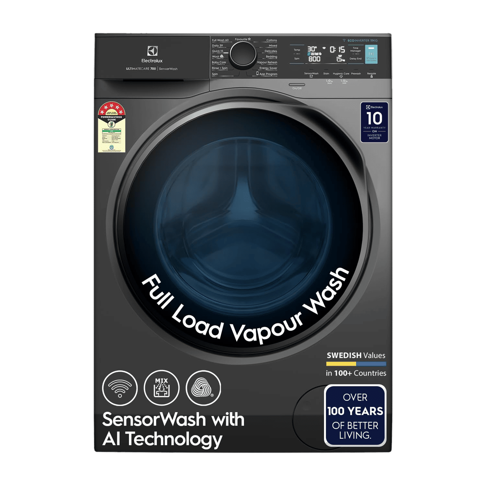 Electrolux 11 kg 5 Star Wifi Inverter Fully Automatic Front Load Washing Machine (Ultimate Care 700, EWF1142R7SB, Woolmark Approved, Onyx Dark Silver)