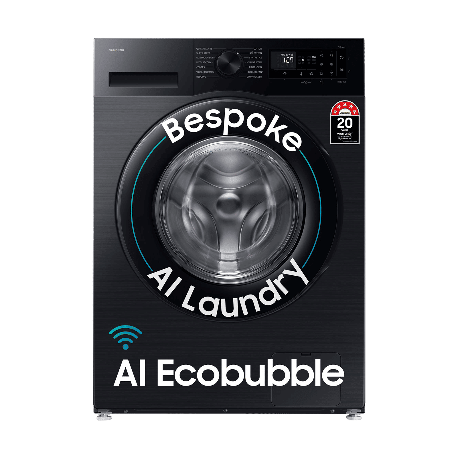 SAMSUNG 12 kg 5 Star Wi-Fi Inverter Fully Automatic Front Load Washing Machine (WW12DG5B24ABTL, AI EcoBubble, Black)