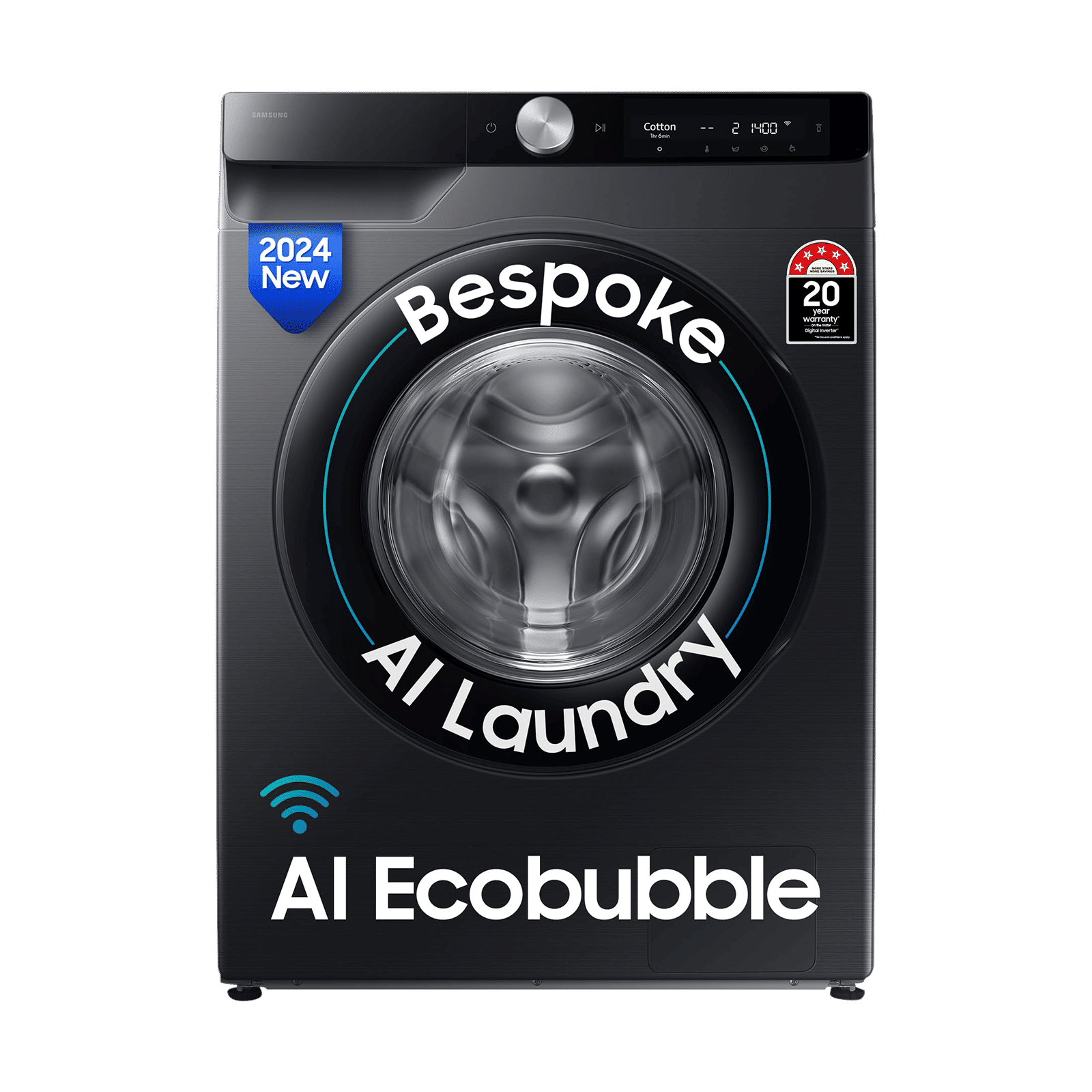 SAMSUNG 12 kg 5 Star Wi-Fi Inverter Fully Automatic Front Load Washing Machine (WW12DG6B24ABTL, AI Control, Black)