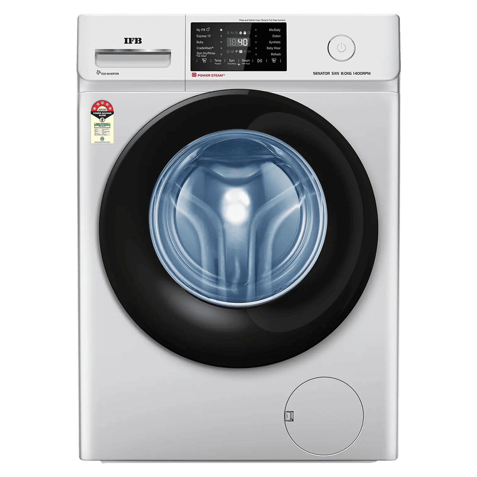IFB 8 kg 5 Star Wi-Fi Inverter Fully Automatic Front Load Washing Machine (Senator SXN 8014, In-built Heater, Rich Silver)