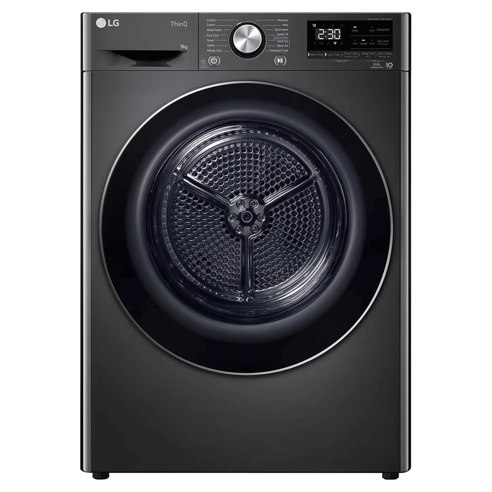 LG 9 kg Wi-Fi Fully Automatic Front Load Dryer (DHV09SAB, Dual Inverter Heat Pump, Black Steel)