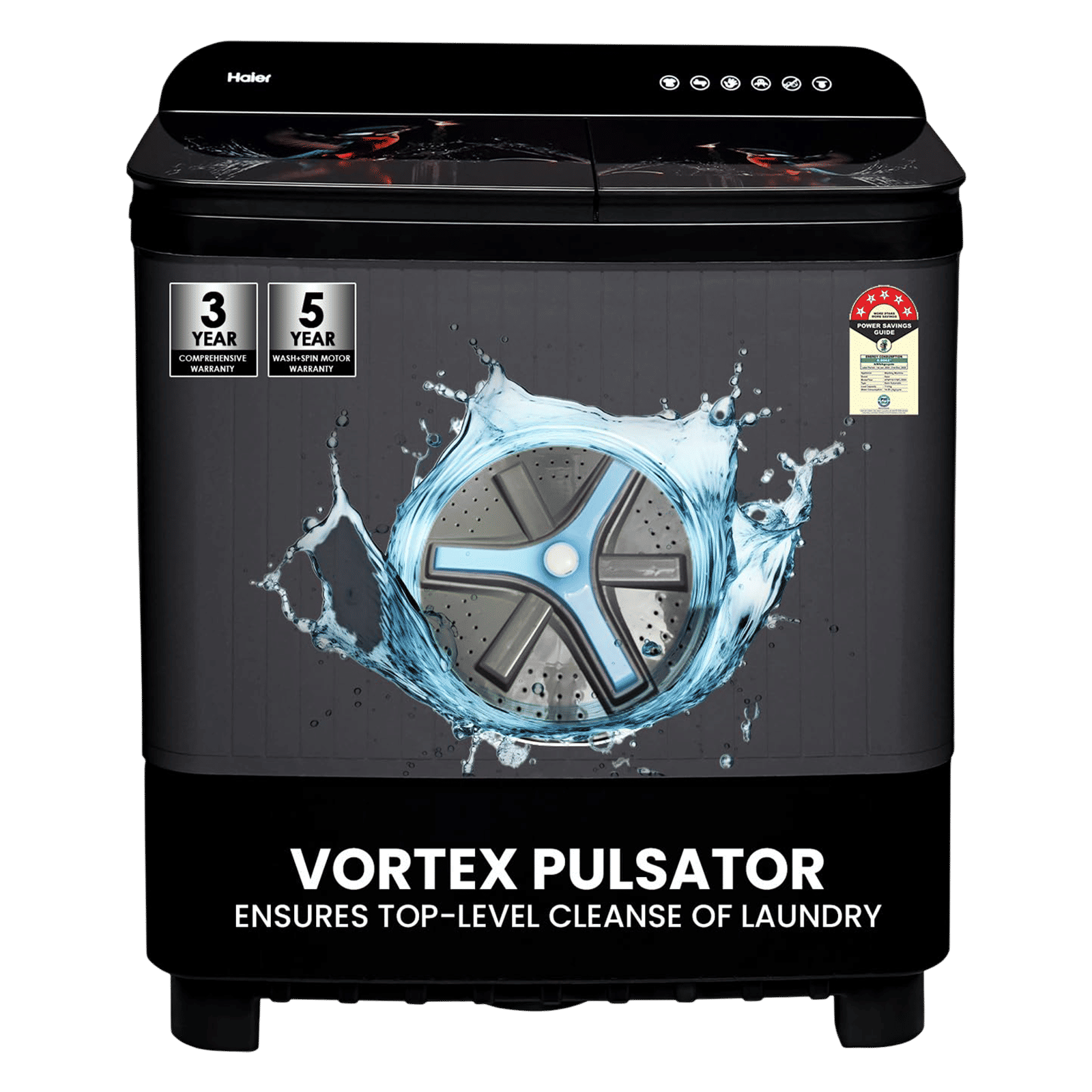 Haier 11 kg 5 Star Semi Automatic Washing Machine with Softfall Techonology (HTW110-178FL, Black)