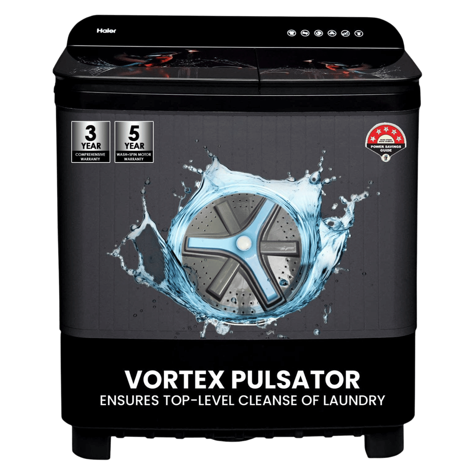 Haier 9 kg Semi Automatic Washing Machine with Softfall Techonology (HTW90-178FL, Black)