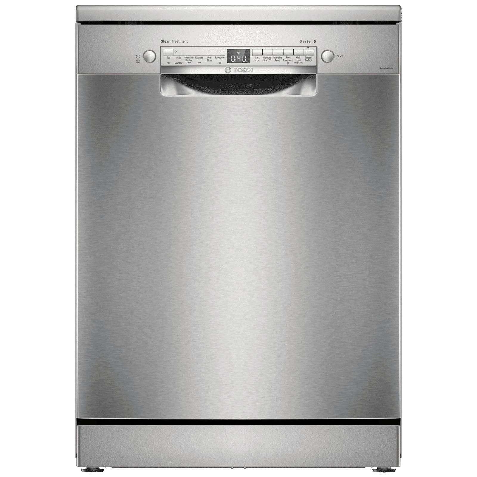 BOSCH Series 6 14 Place Settings Free Standing Dishwasher with Glass Protection Technology (No Pre-rinse Required, Silver)
