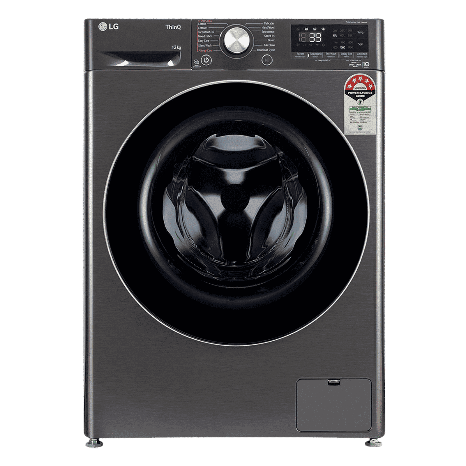 LG 12 kg 5 Star Wi-Fi Inverter Fully Automatic Front Load Washing Machine (FHP1412Z9B.APBQEIL, AI Direct Drive, Platinum Black)