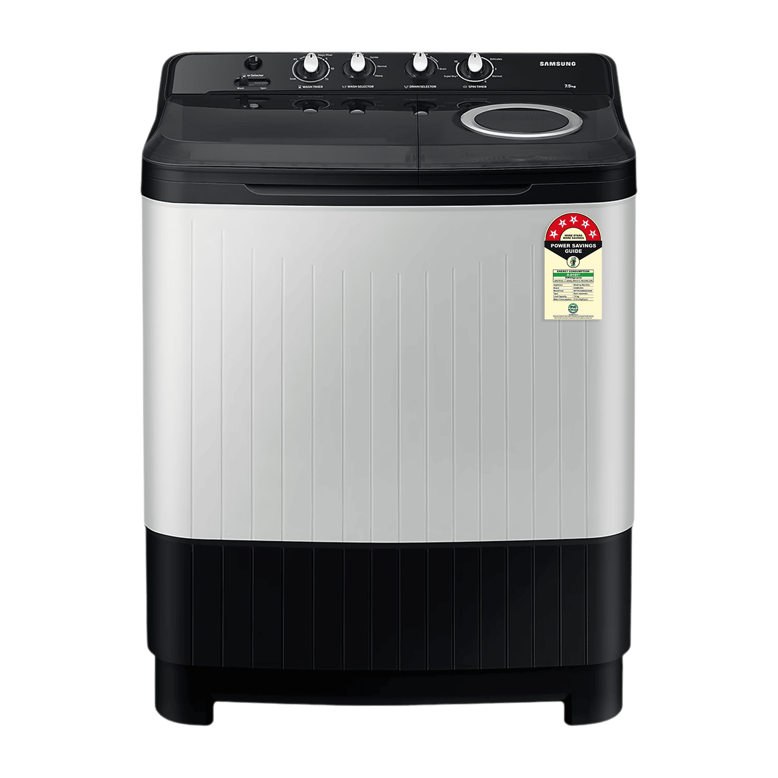 SAMSUNG 7.5 kg 5 Star Semi Automatic Washing Machine with Hexa Storm Pulsator (WT75C3200GG, Black)